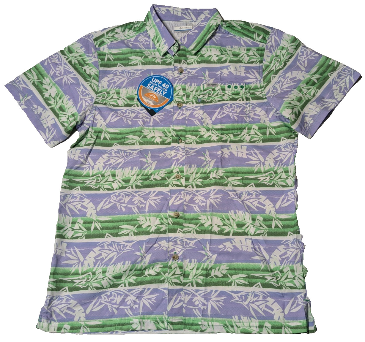COLUMBIA PFG OMNI-WICK Men Small Blue Multi Super Slack Tide Camp Shirt NEW