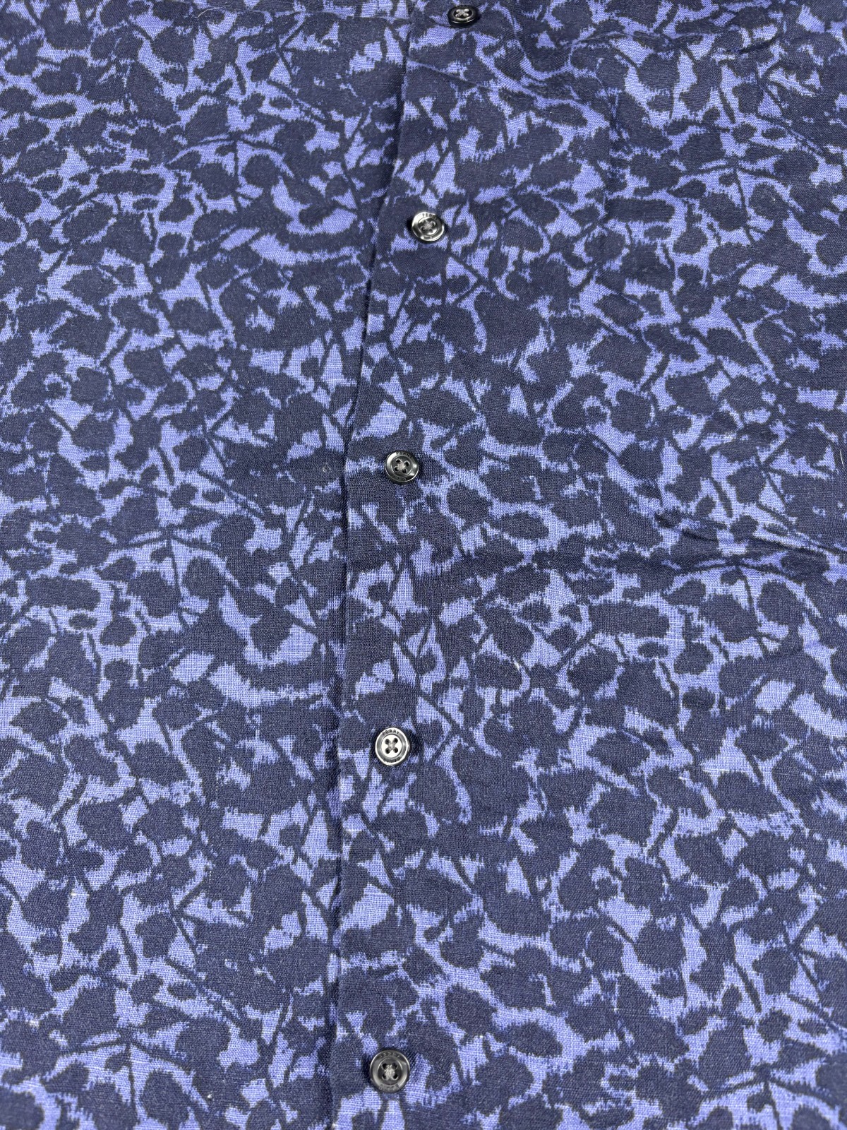 Perry Ellis Mens Short Sleeve Button Up Shirt XXL Linen Floral Abstract Navy