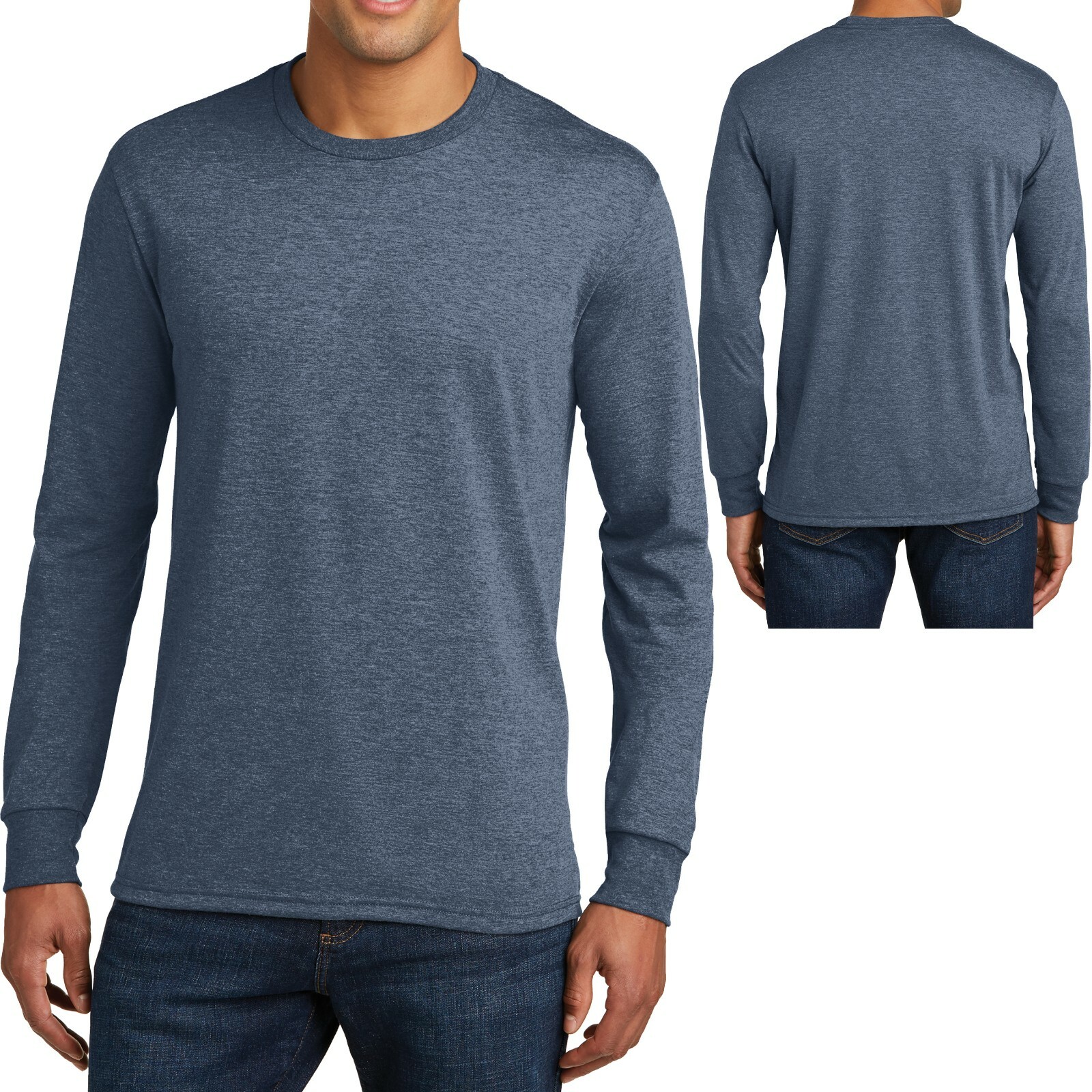 Mens Long Sleeve Tri Blend Frost Heather T-Shirt Premium Crew Neck Tee S-4XL NEW