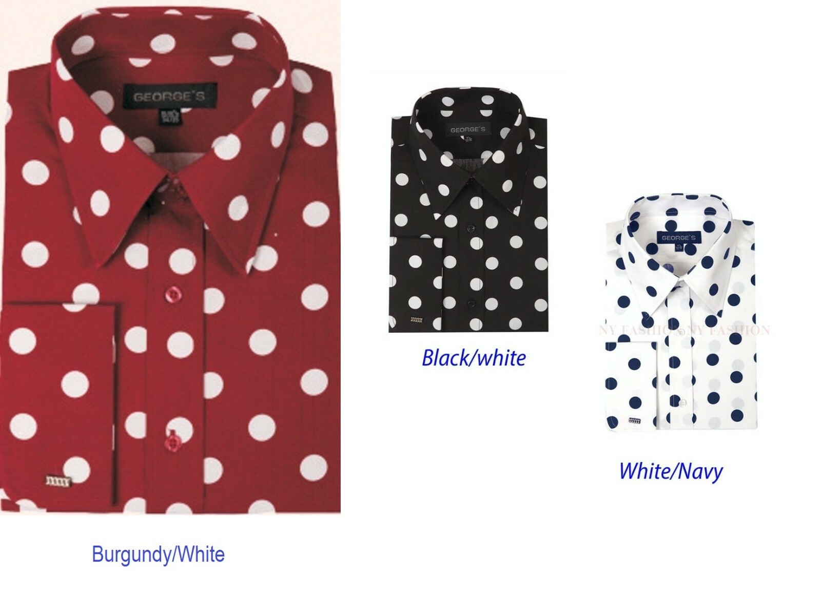 **Men’s 100% Cotton Polka Dot Design Dress Shirt Black/White White/Navy AH616
