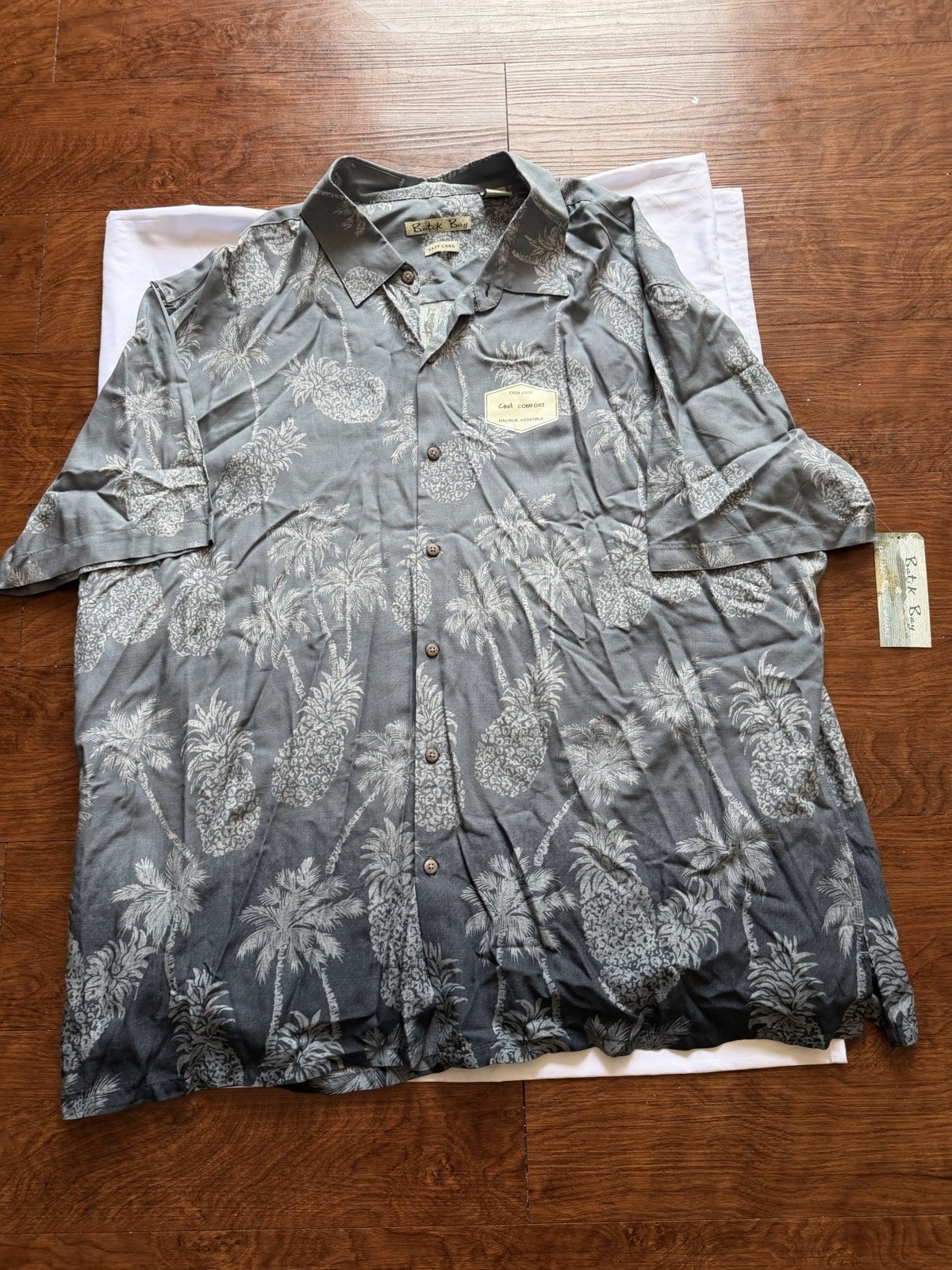 batik bay Men’s XXL Hawaiian Shirt Gray Button Down Short Sleeve Easy Care