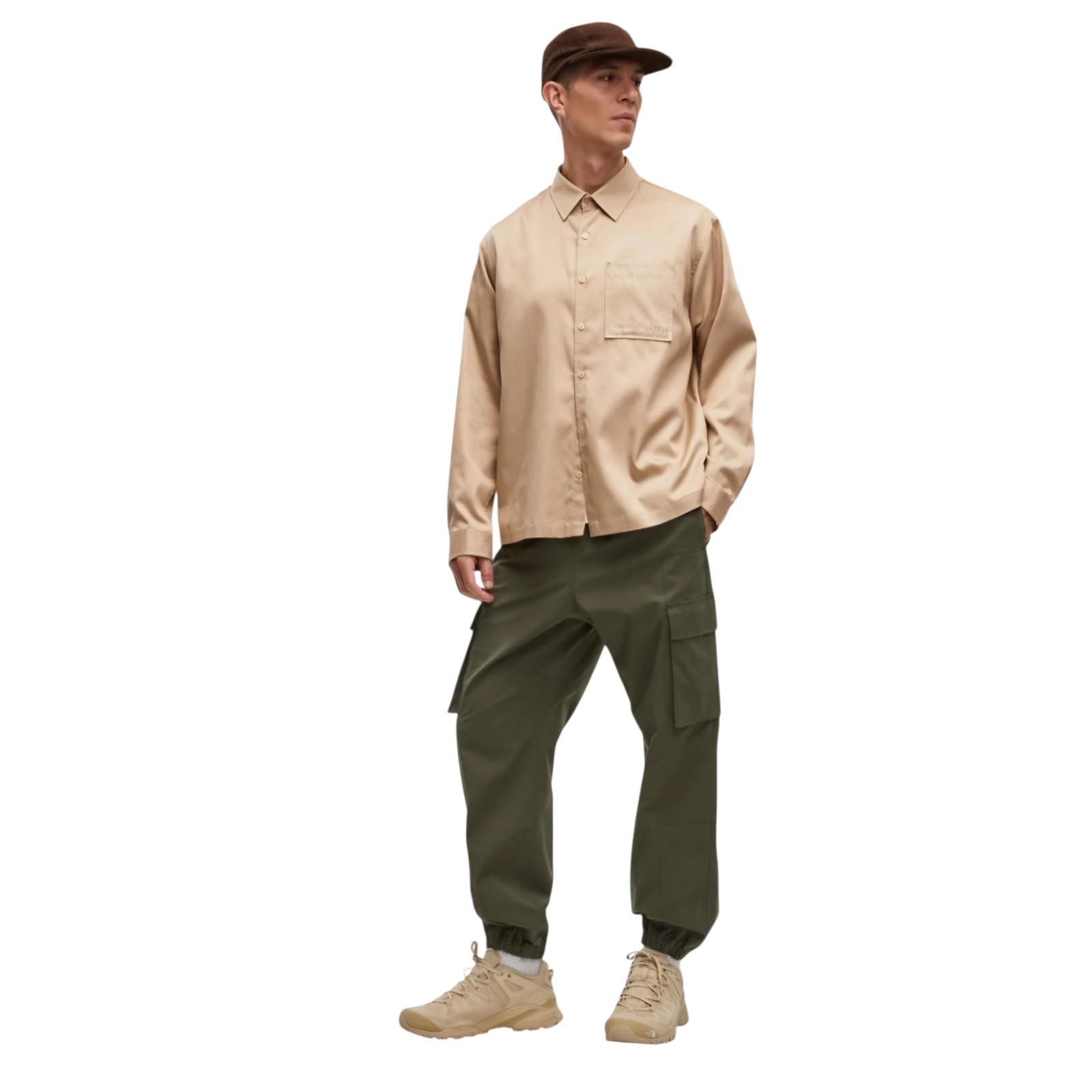 Mode of One Relaxed-Fit Button-Up Woven Shirt Cinnamon Brulee Size L