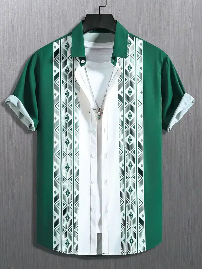 Button Down Shirt Men Summer Hawaiian Vintage Floral Mens Short Sleeve Shirt
