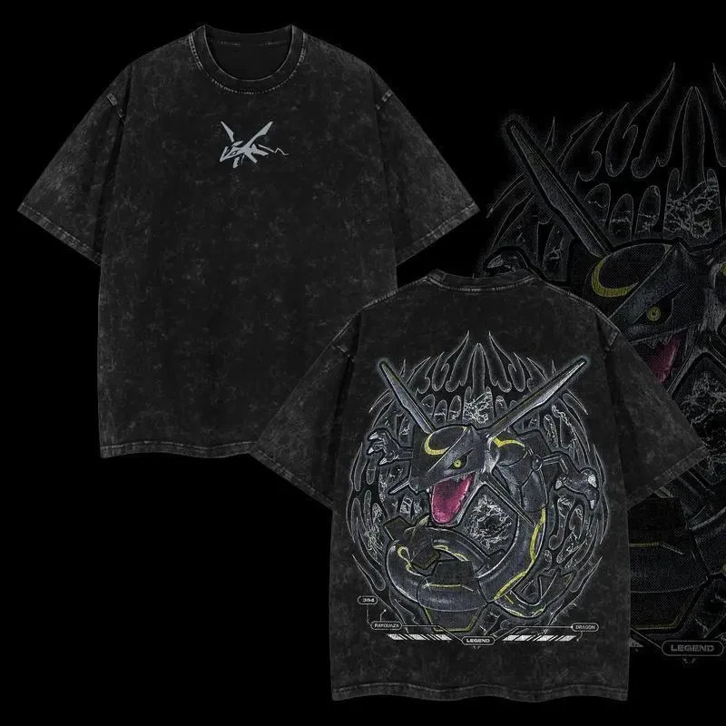 “Rayquaza” Vintage Unisex Oversize Anime Manga Acid Washed Heavyweight Cotton T-