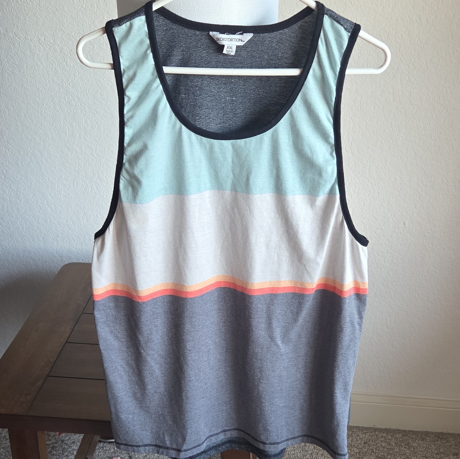 Distortion Gray Striped Contrast Trim Scoop Neck Tank Top Youth XXL