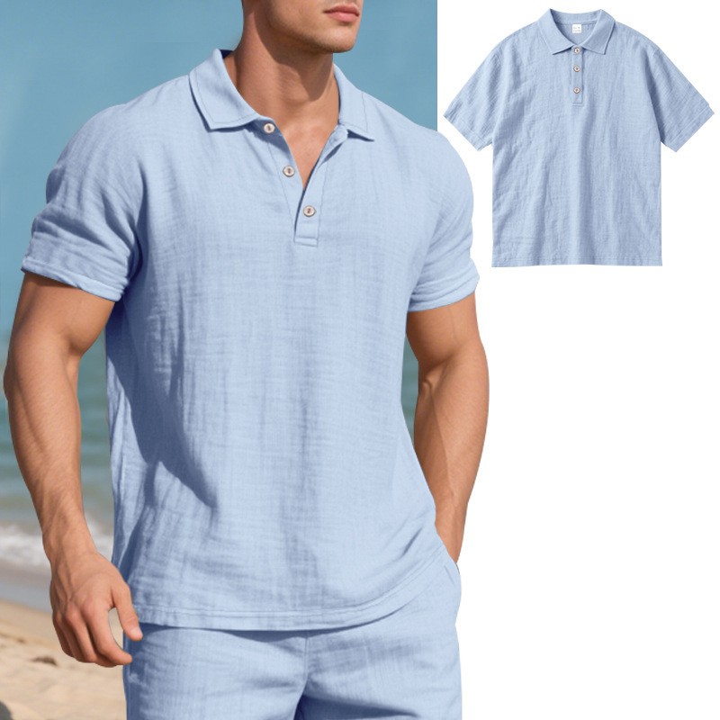 Summer Loose Breathable Button Collar Short Sleeve Polo
