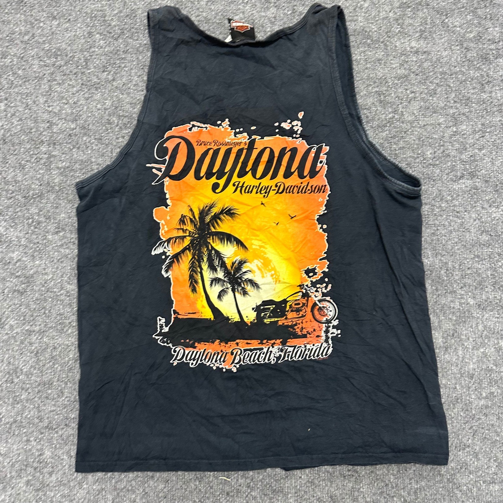 Harley-Davidson Tank Top Mens Size L Black Daytona Beach Sunset Graphic Biker