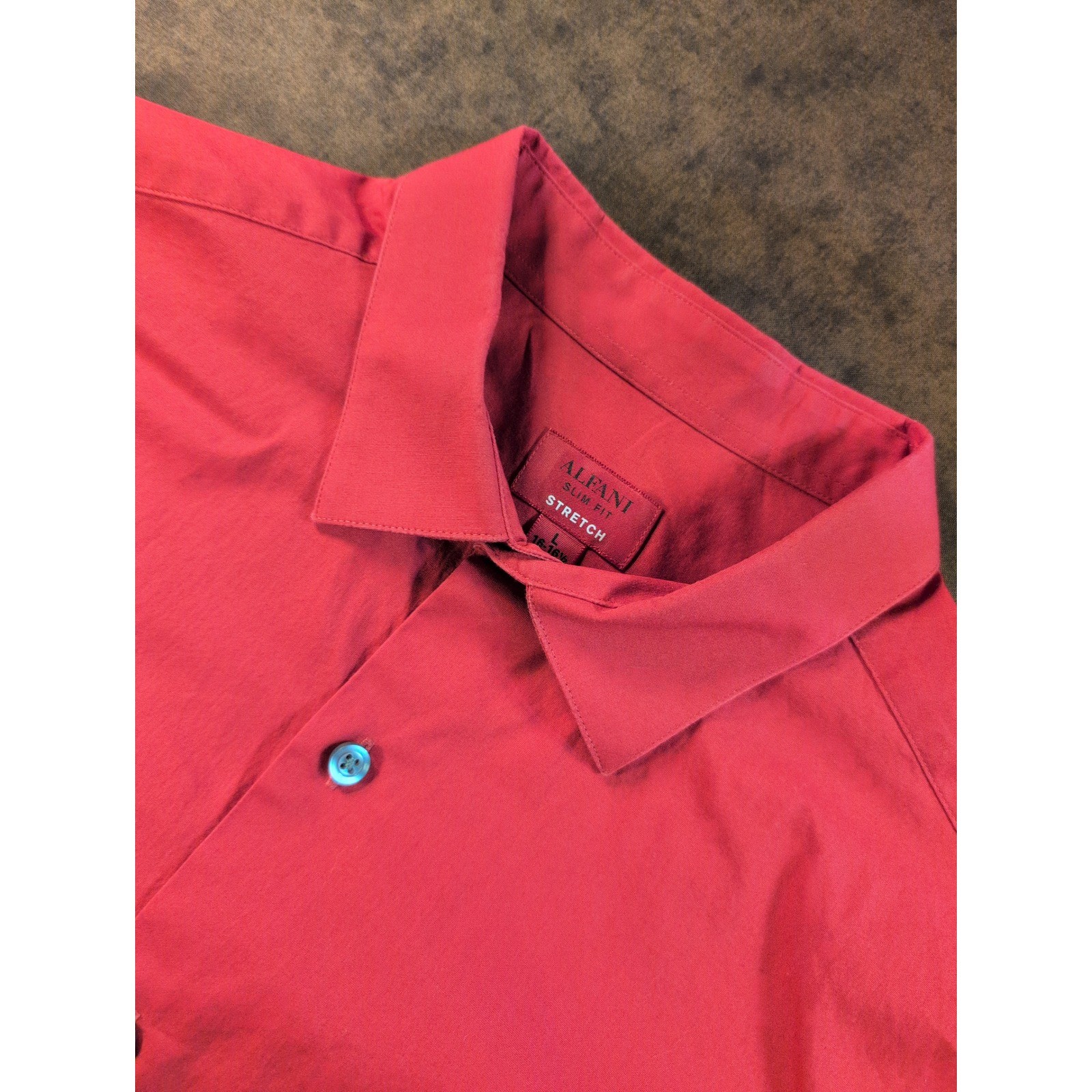 Alfani Mens Slim Fit Stretch Button Down Dress Shirt Red Long Sleeve L 16-16.5