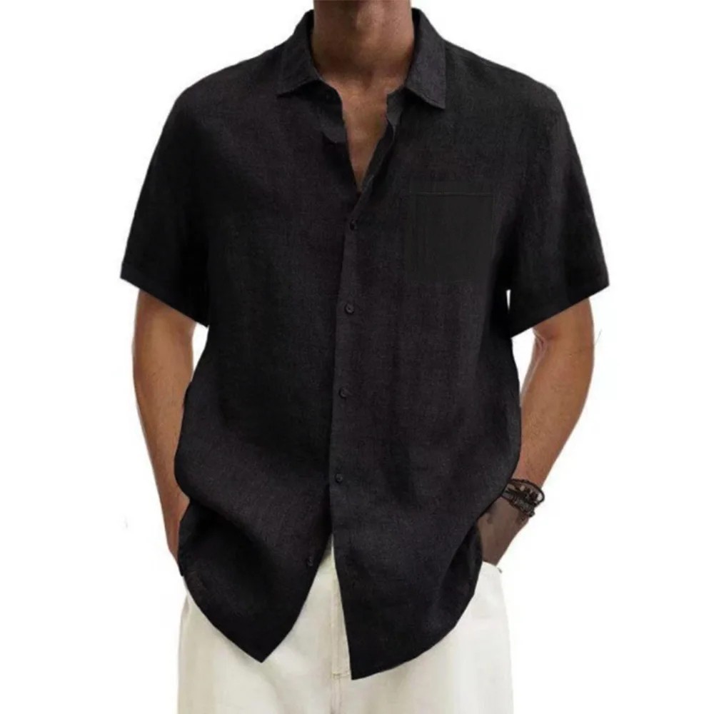 Men’s Cotton Linen Short Sleeve Shirt – Casual Beach Style, Plus Size