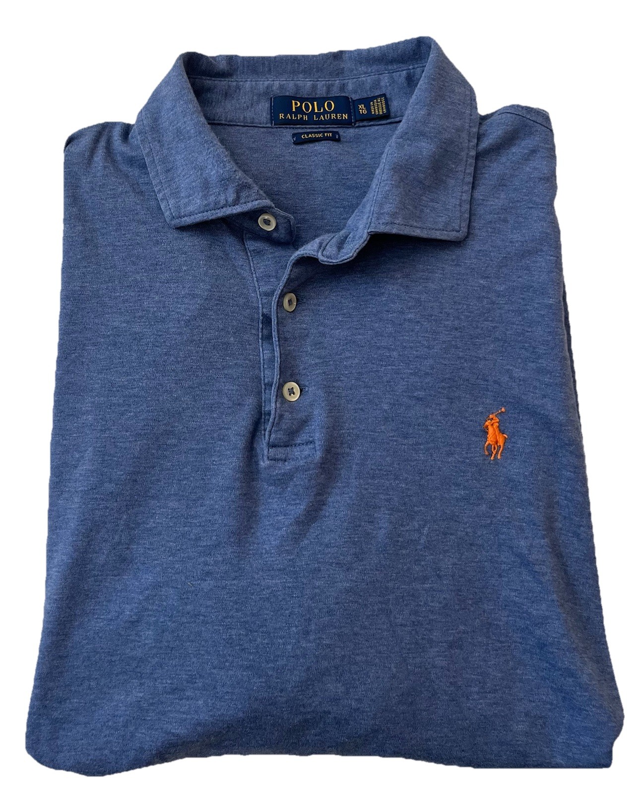 Polo Ralph Lauren Heather Blue Cotton Short Sleeve Polo Shirt Orange Pony (XL)