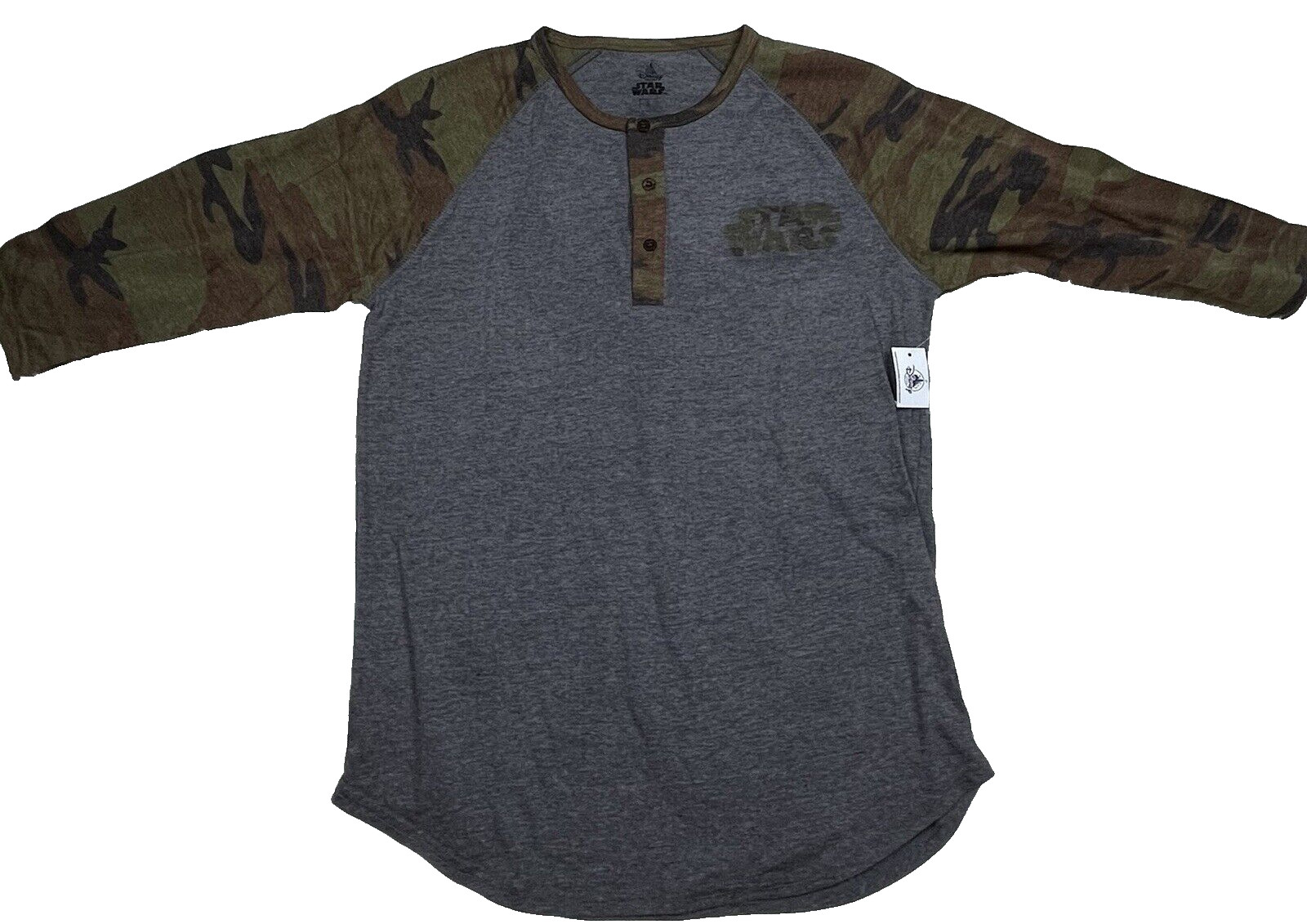 Star Wars Henley T-Shirt Men’s Small Camo Camouflage Rebel Sign 3/4 Sleeve