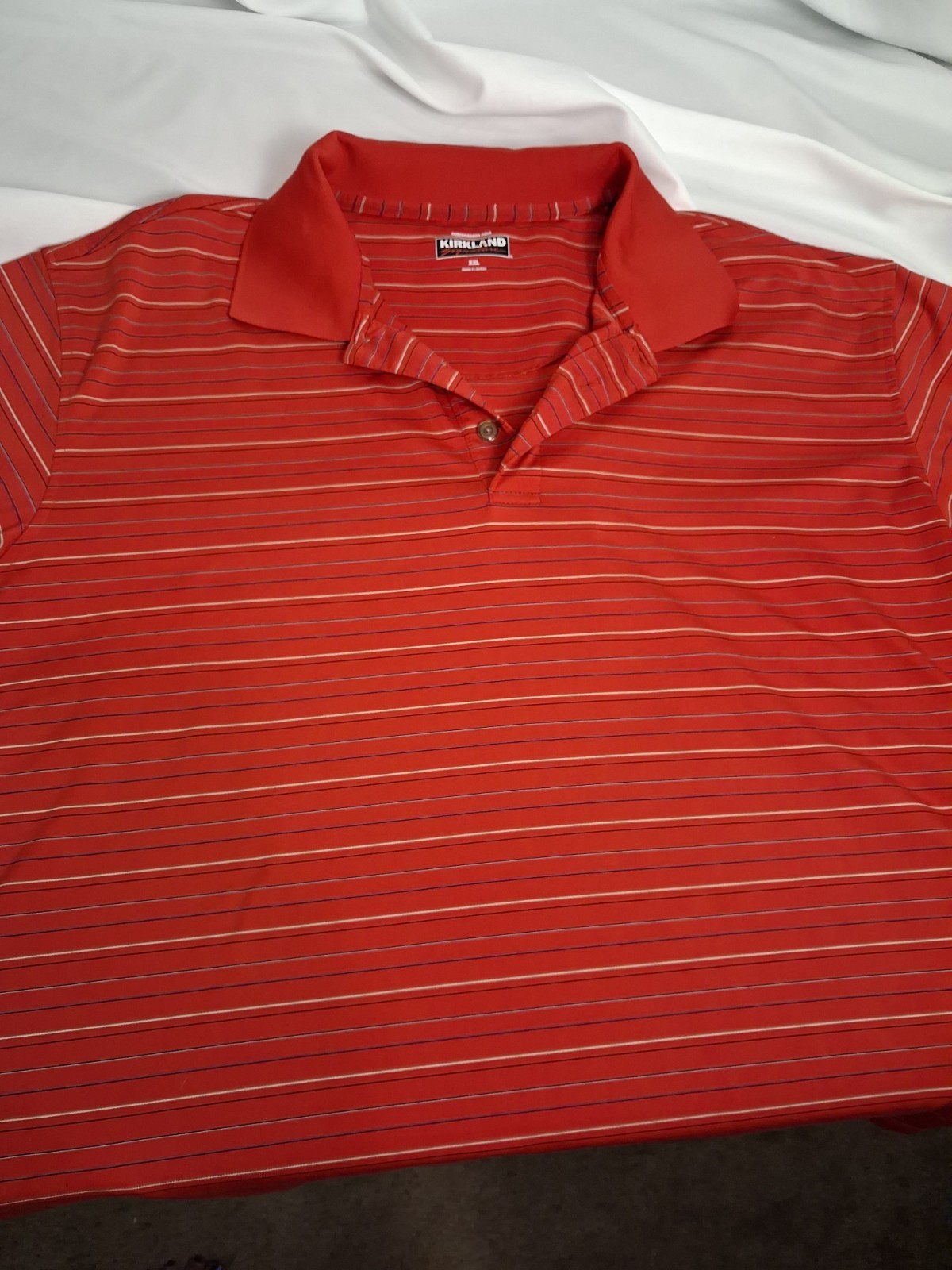 Kirkland XXL Mens Golf Polo 3 Button Red Stripe Shirt