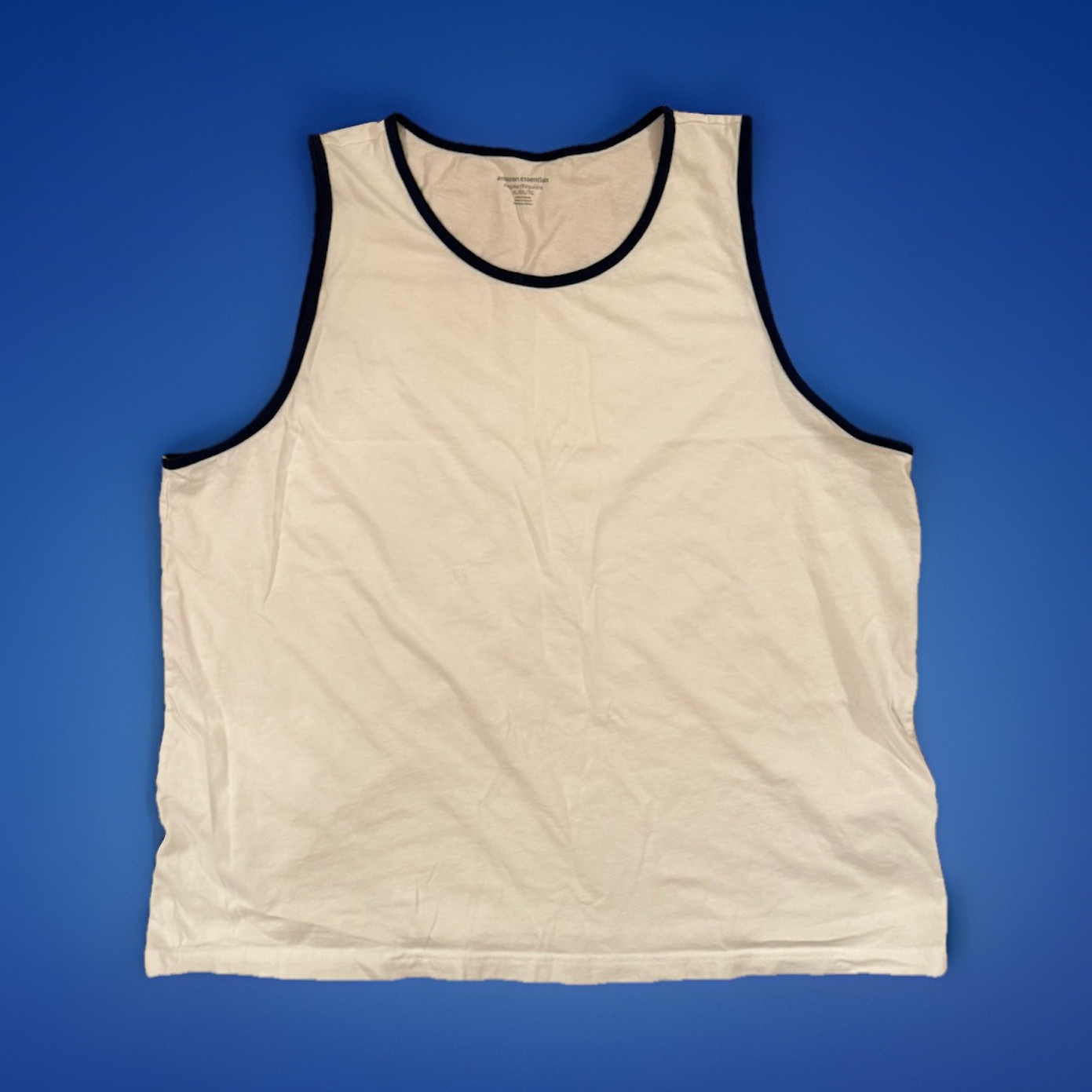 Amazon Essentials Men’s White/Navy Blue Contrast Trim Scoop Neck Cotton Tank XL
