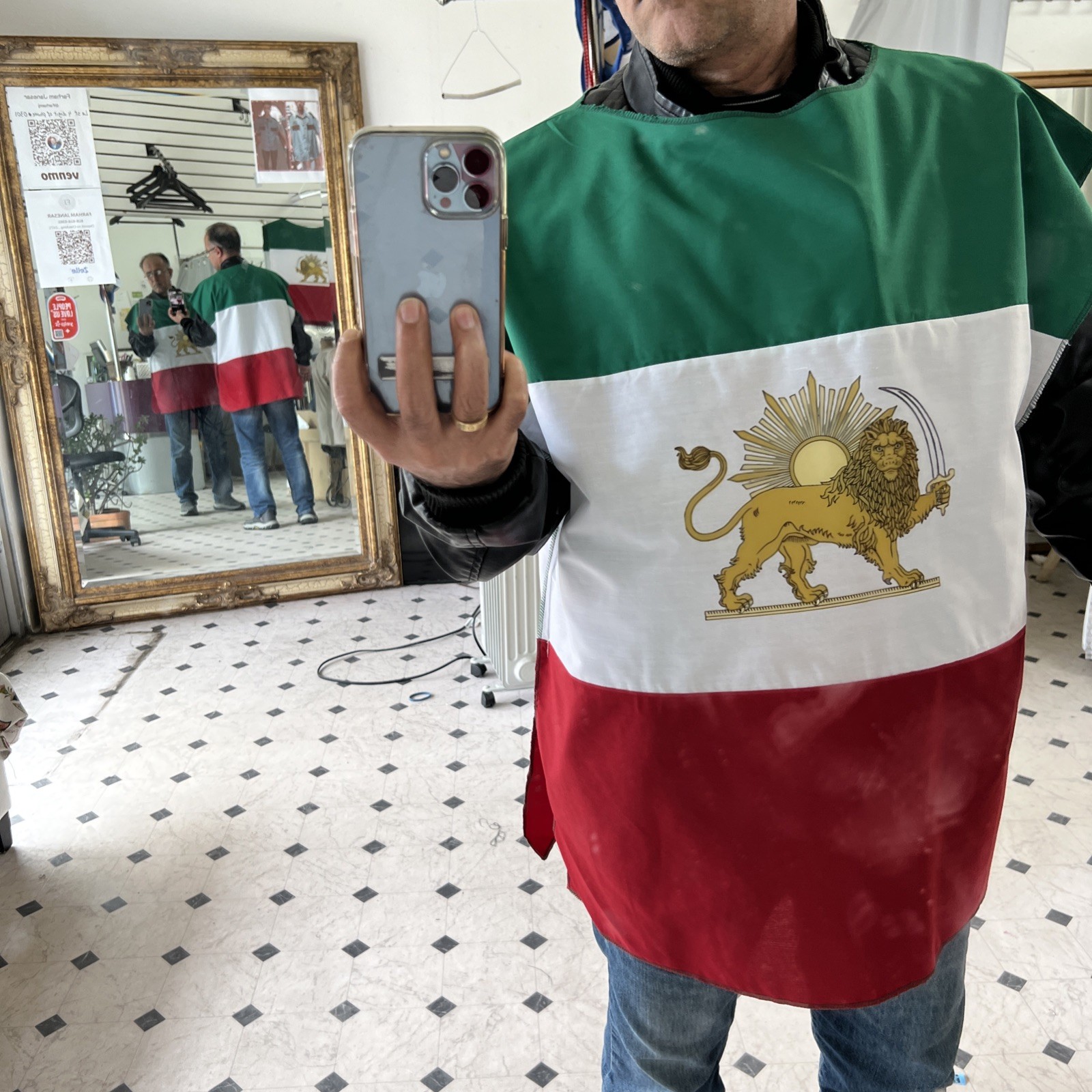 Persian flag Lion and Sun (Shir-o-Khorshid) Wearable flag ,Protest ,Unisex