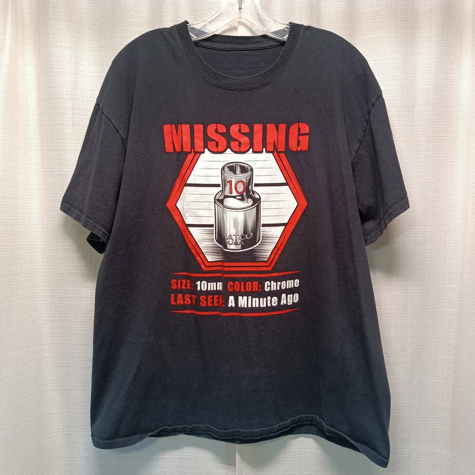 Matco Tools Mens Missing 10mm Socket Graphic T-Shirt Black Short Sleeve Casual