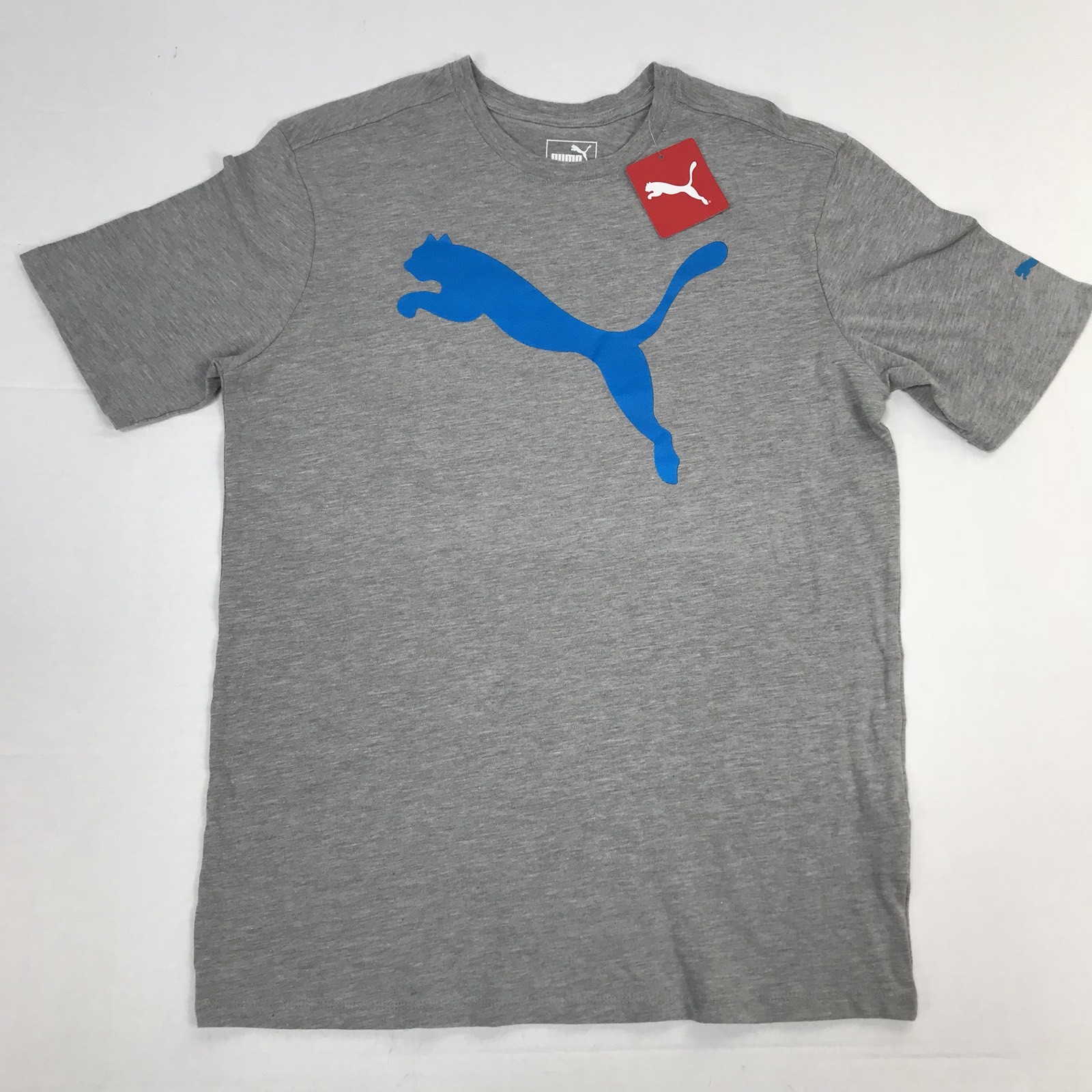 PUMA Big Cat Solid Graphic Logo Athletic Tee Heather Light Gray Shirt Mens Small