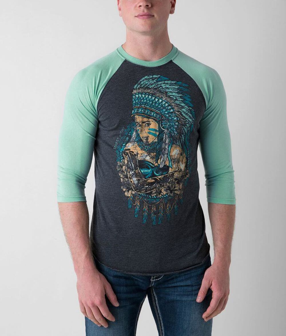 Secret Artist by Affliction Men’s T-shirt Sugar Feather 3/4 Raglan Shirt Biker