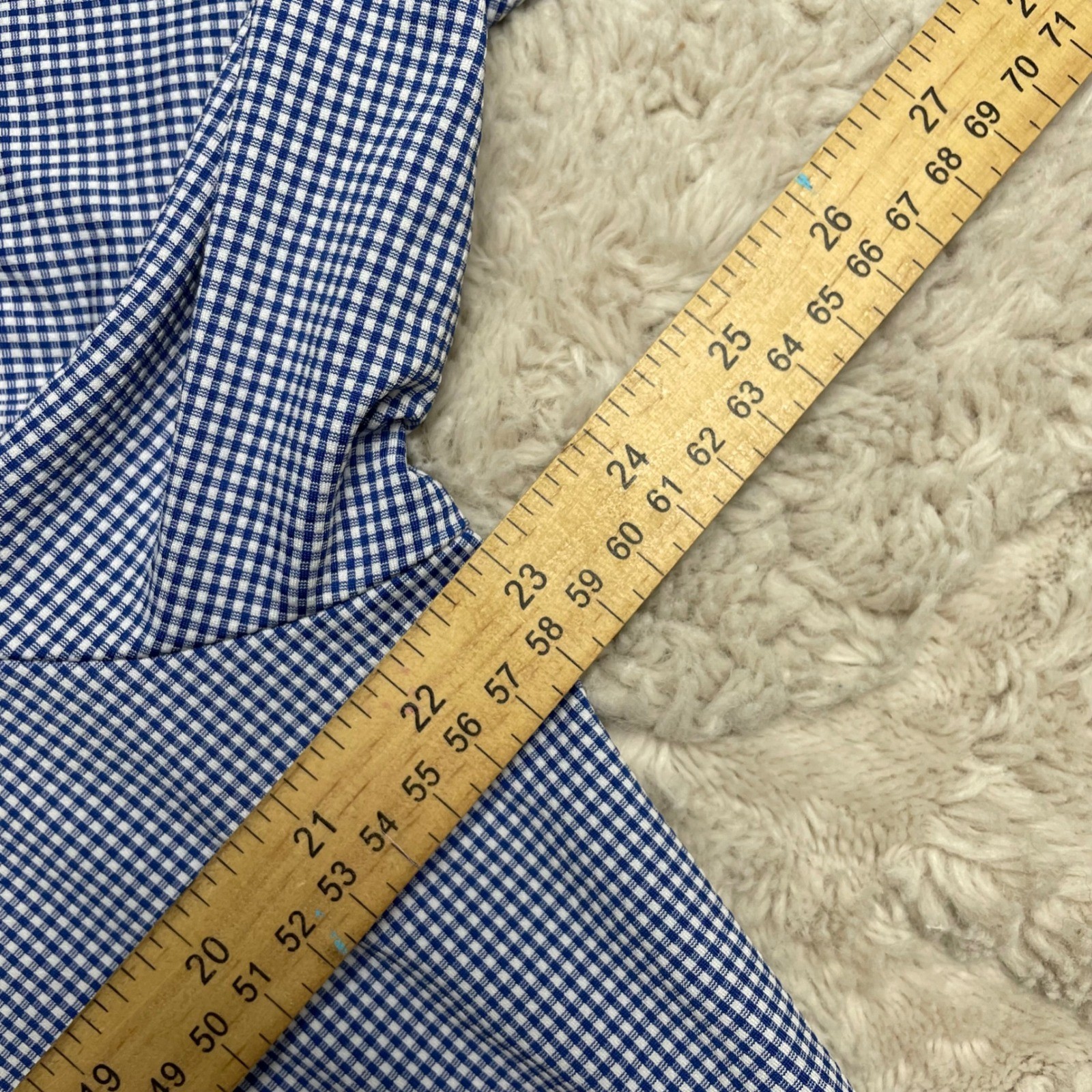 Mizzen+Main Mens Performance Gingham Dress Shirt Blue White Trim Fit Large