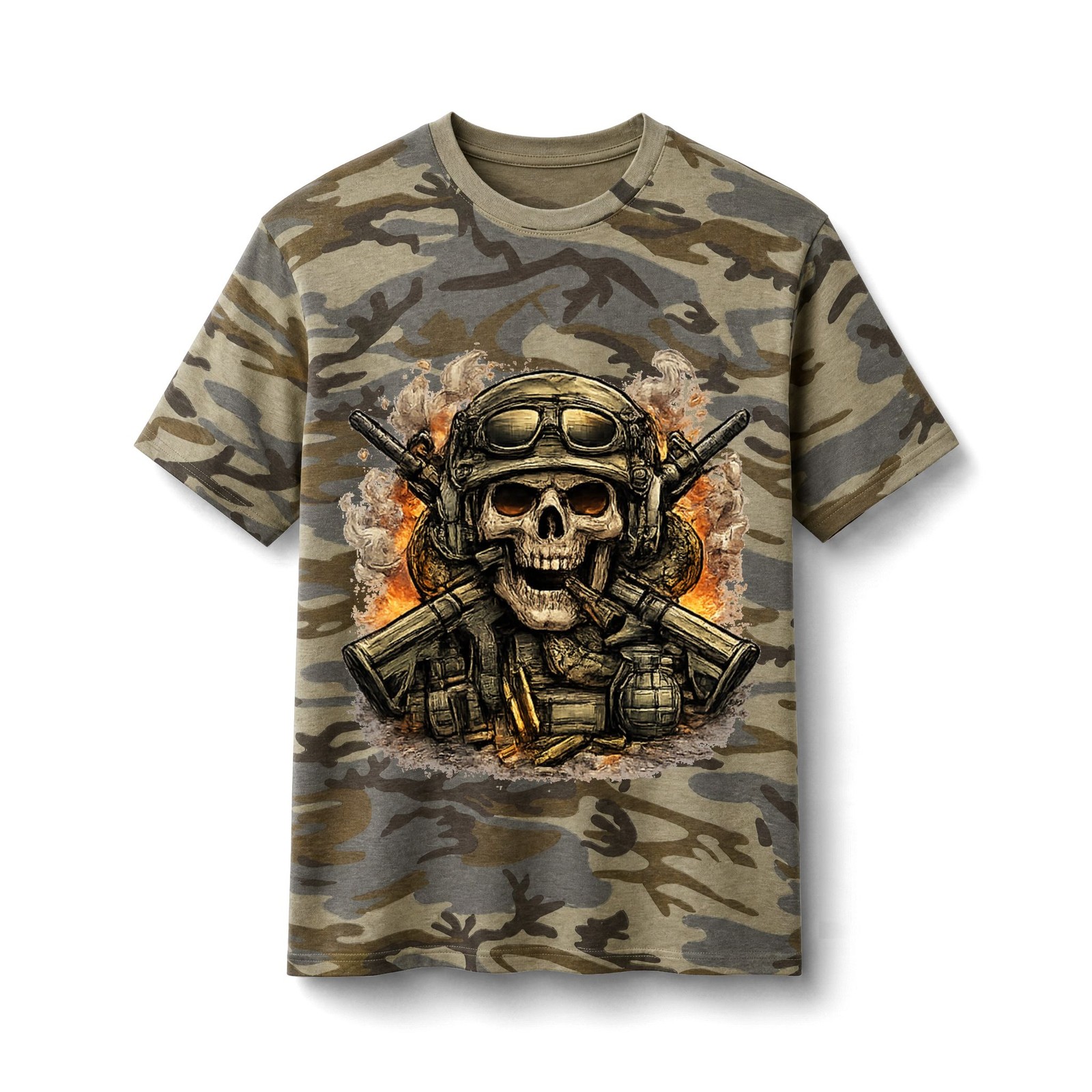 Tactical Skull Camo T-Shirt Military Graphic Tee Skull Warrior Shirt