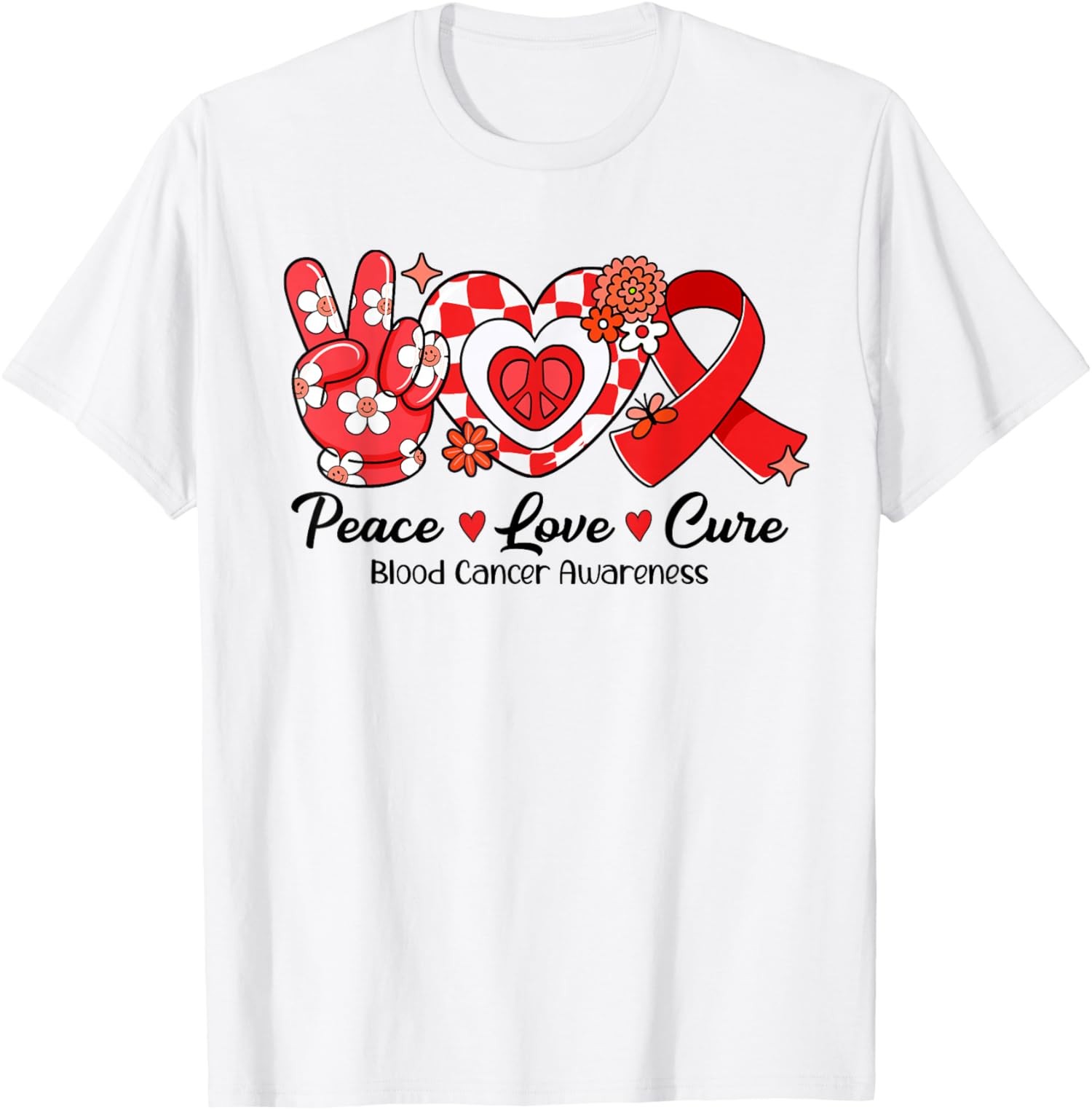 Groovy Peace Love Cure Blood Cancer Awareness T-Shirt