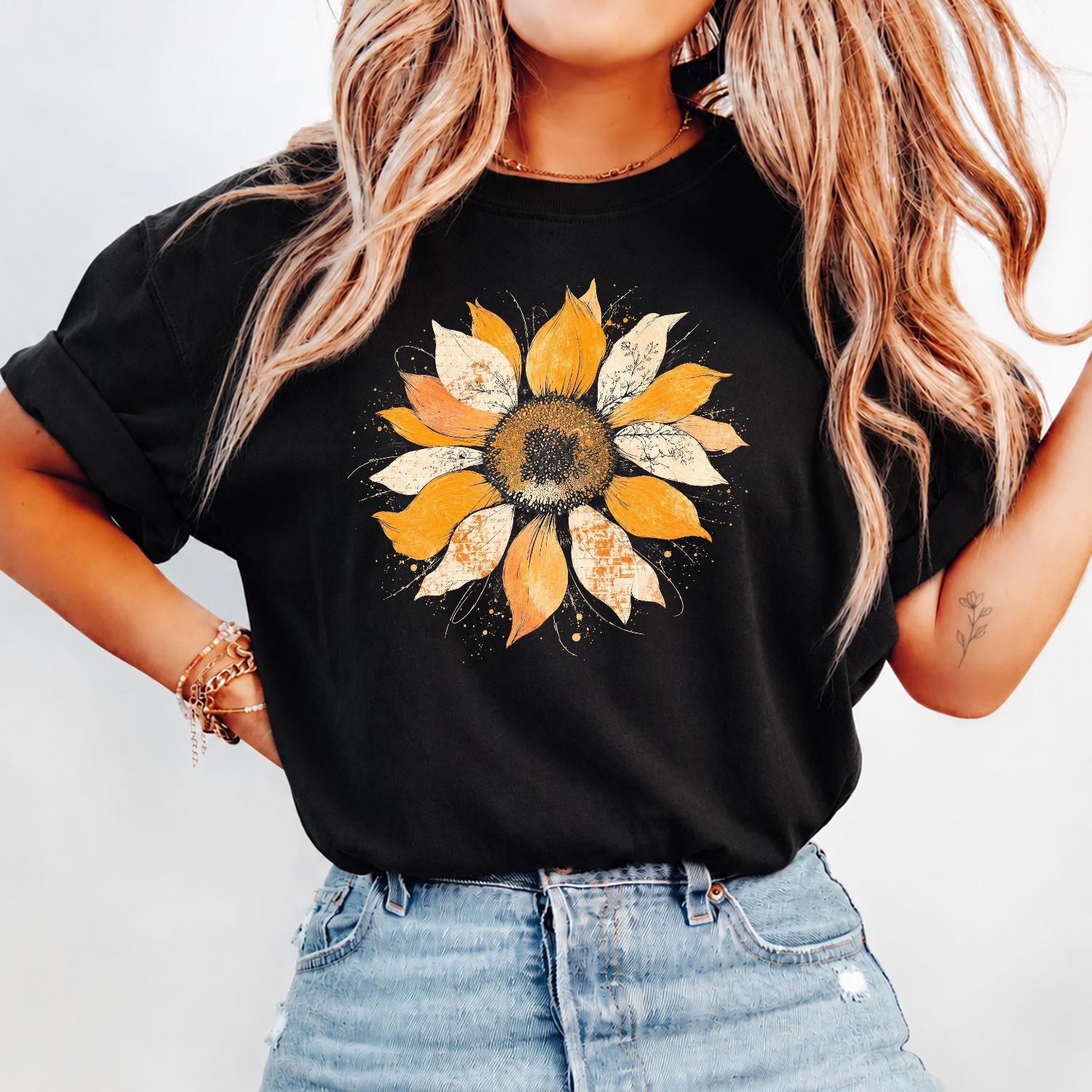 Sunflower Graphic T-Shirt For Summer Events Boho Floral Relaxed Fit Design Tee