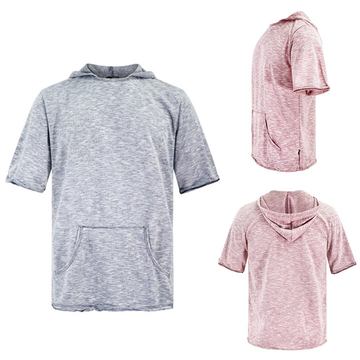 WEIV Men’s Casual Lightweight Marbled Short Sleeve Relaxed Loose Fit Hoodie 3055