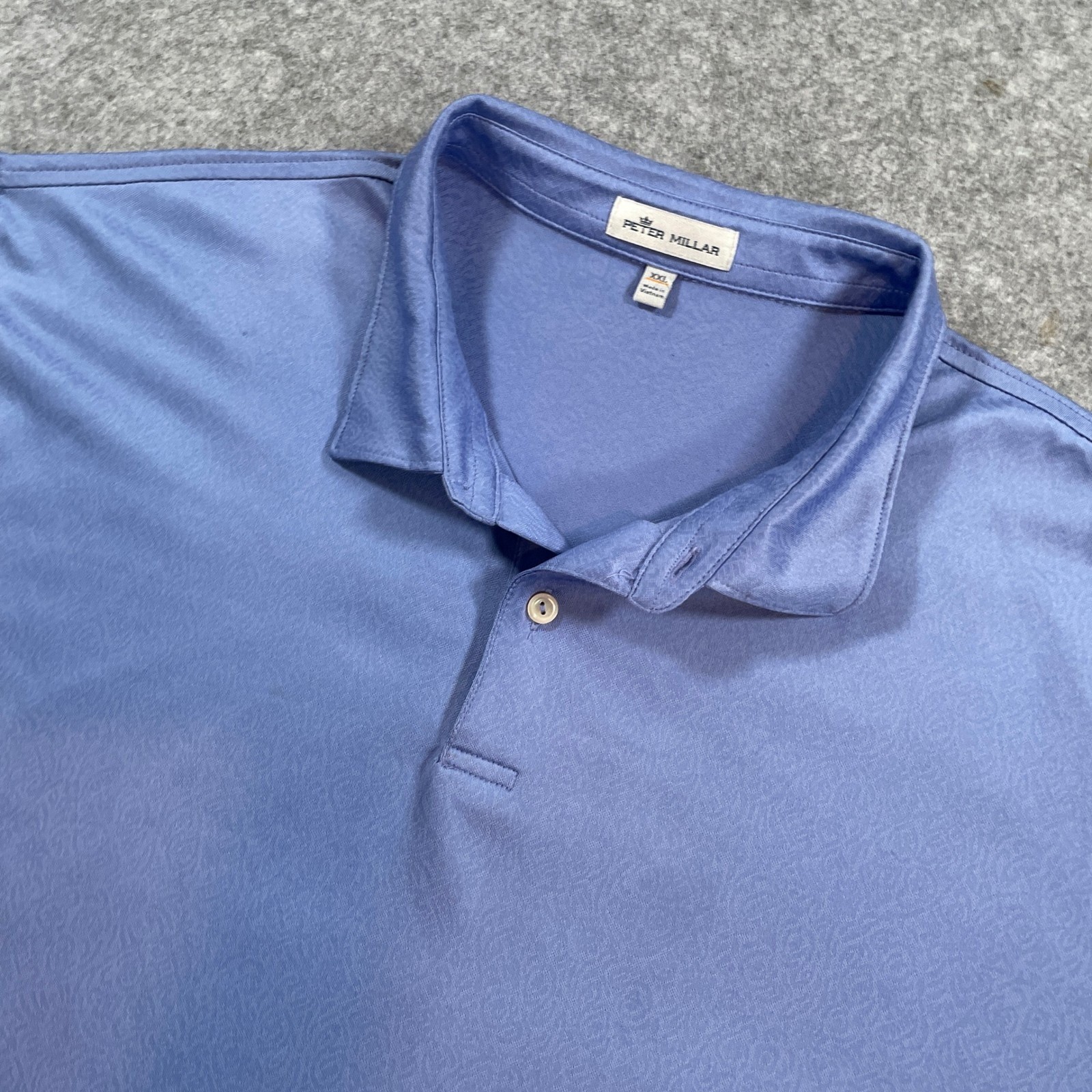 Peter Millar Mens Polo Shirt XXL Blue Subtle Textured Pattern Short Sleeve