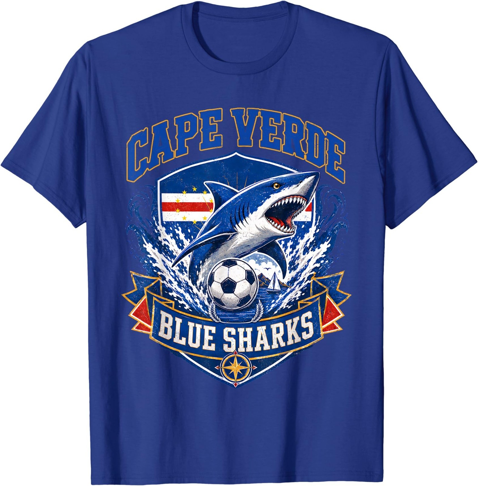 Cape Verde Flag Shark Cape Verdean Roots Cabo Verde Pride T-Shirt