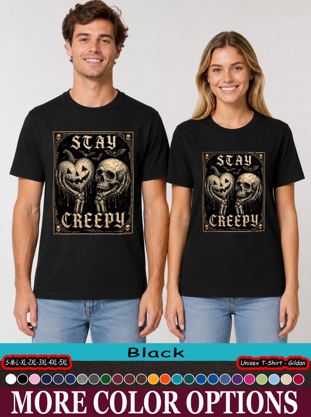 Stay Creepy Halloween Shirt, Skull Pumpkin Gothic Horror Tee