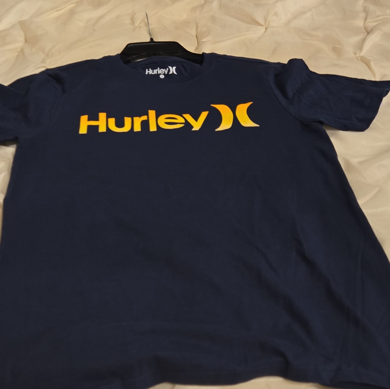 Hurley Men’s Blue/Yellow Logo Graphic Print Tee S Crew Neck Short Sleeve