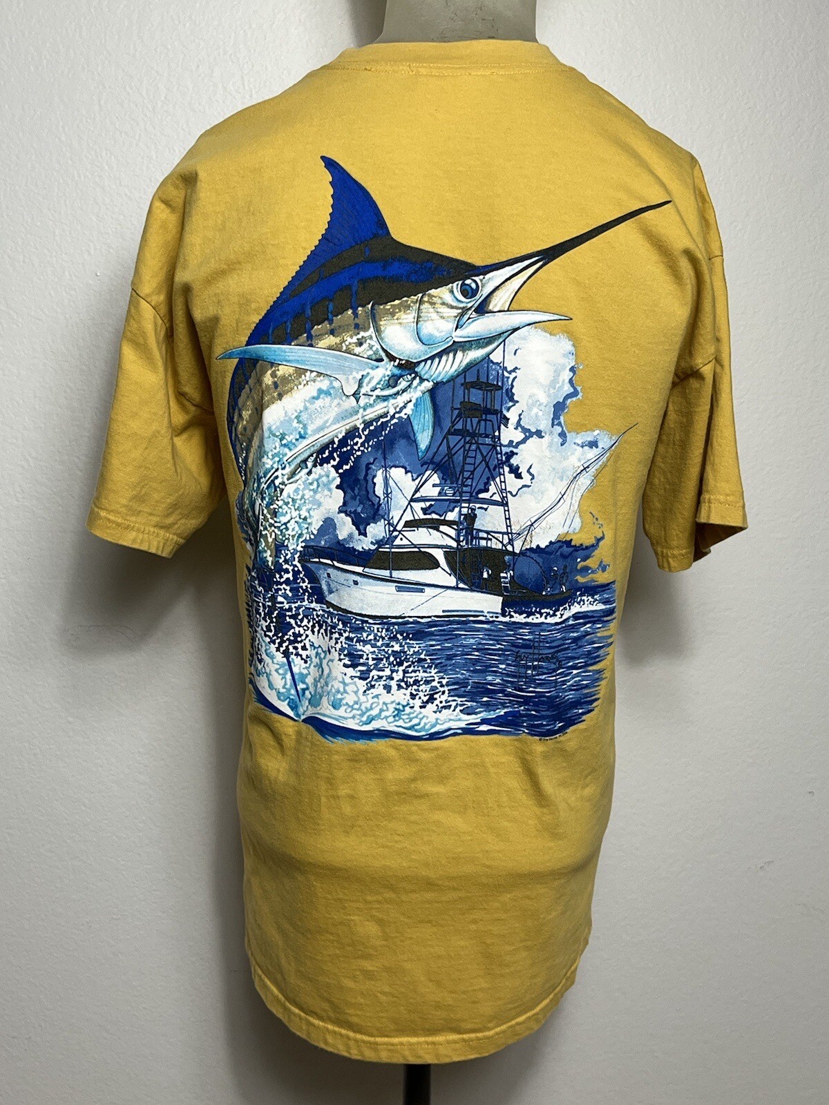 Guy Harvey Original T-Shirt Mens Unknown Size Yellow Marlin Fish Boat 2006 VTG