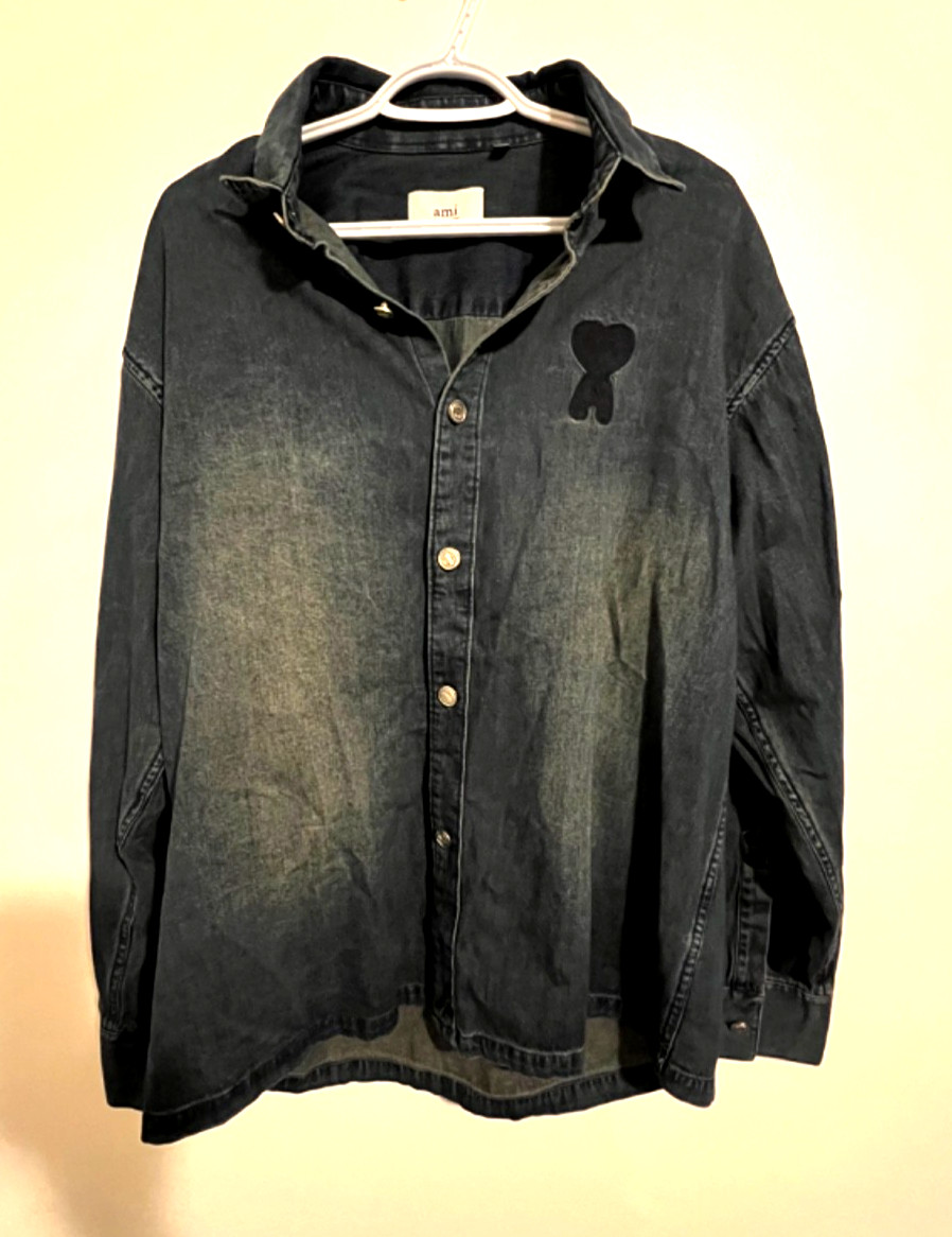 Ami Paris Knitted AMI DE COEUR Shirt Navy Denim Overshirt from Japan