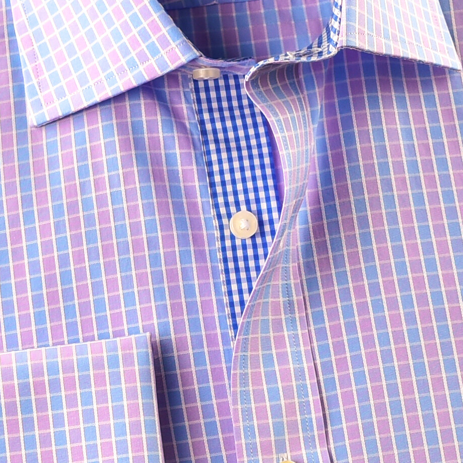 Elegant Purple Blue Check WIth Blue Check Inner Lining Formal Dress Shirt