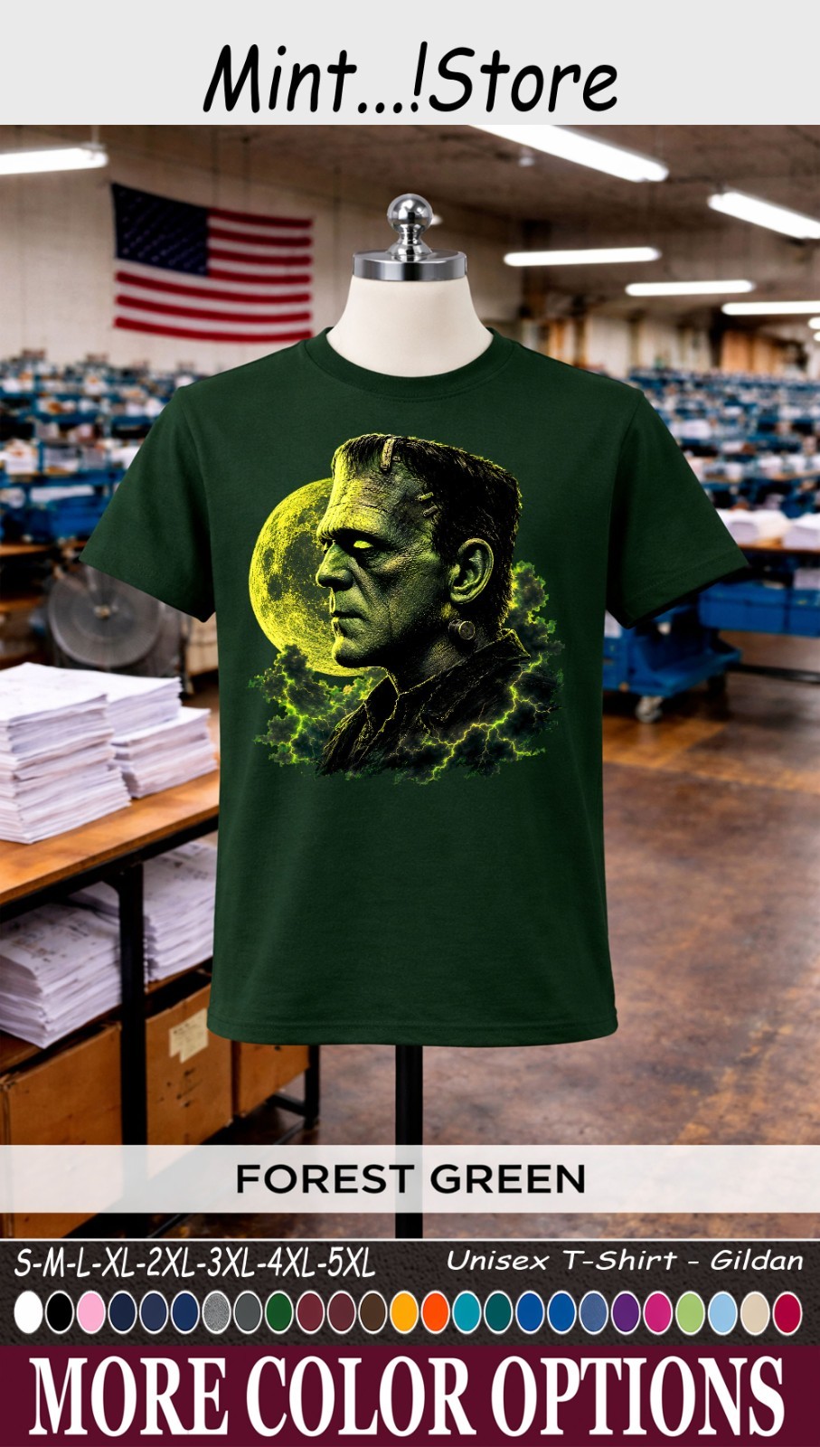 Monster Halloween Shirt, Gothic Green Moon Unisex Tee