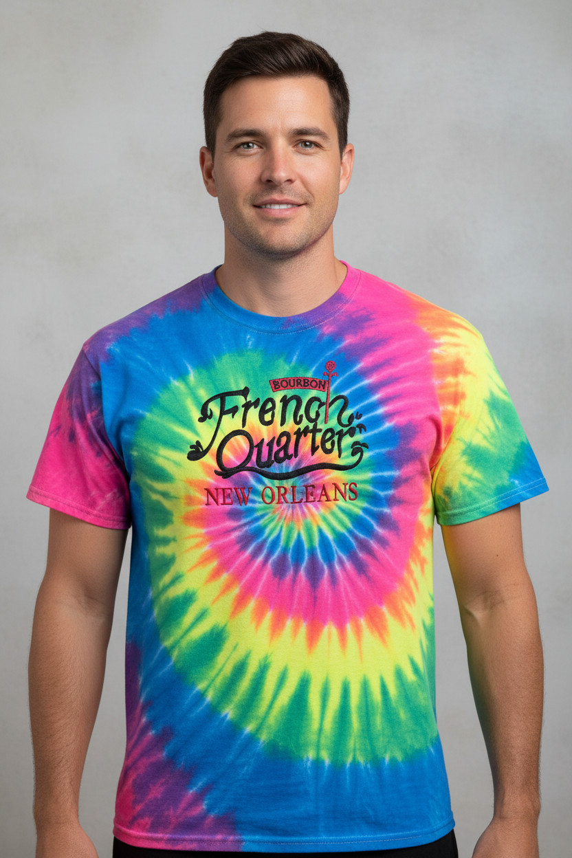 Tie Dye T-Shirt French Quarter New Orleans Embroidered S-3XL Unisex