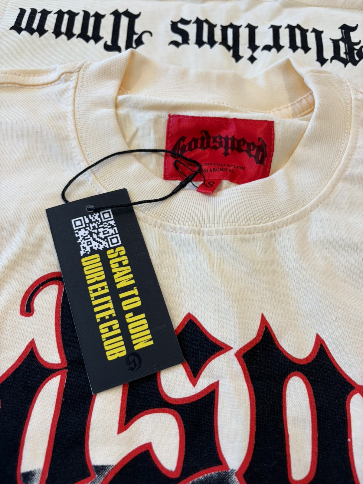 Godspeed Cream Skull Graphic Logo Cotton Crew Neck Short Sleeve T-Shirt Size S
