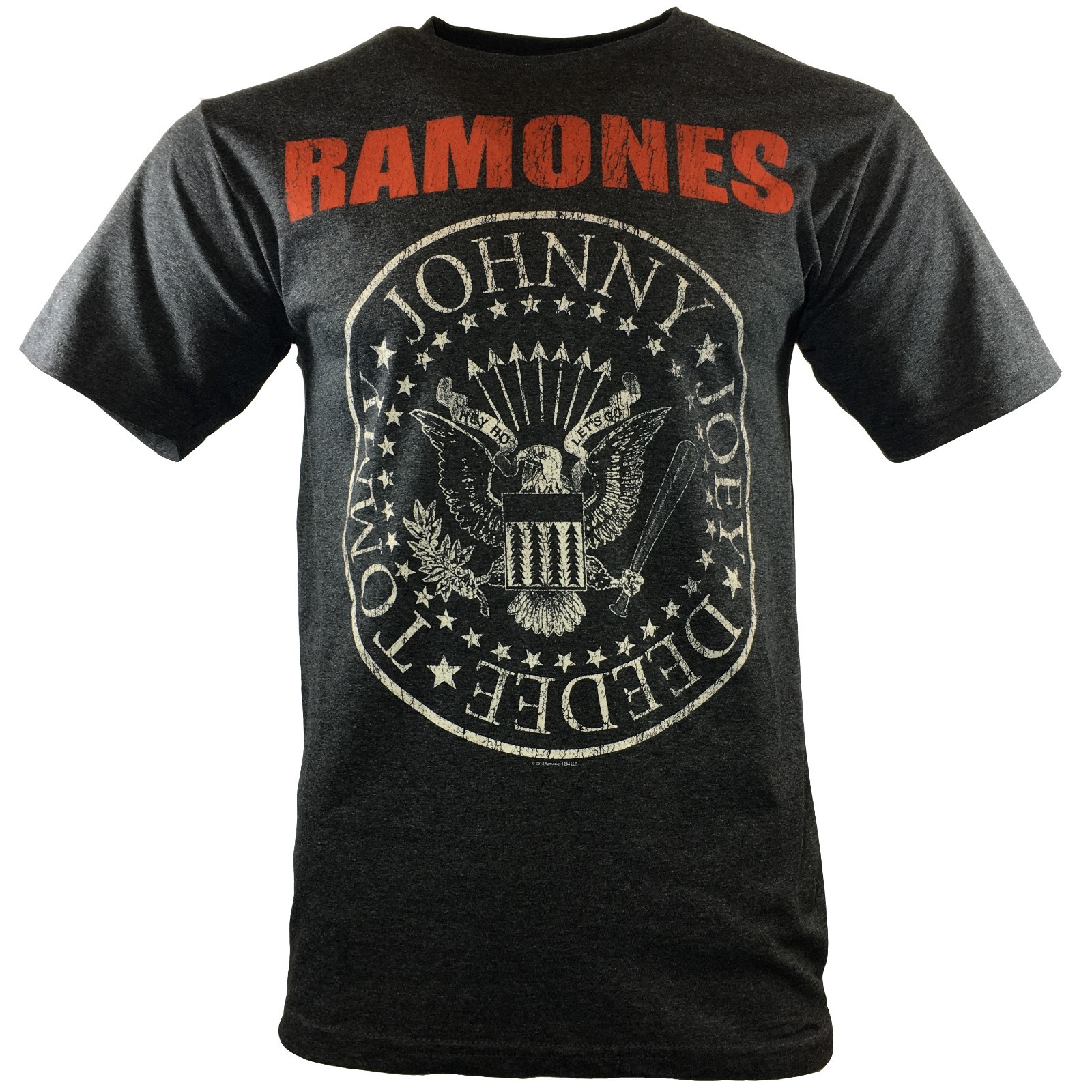 Ramones Men’s HEY HO LET’S GO Blitzkrieg Bop Band T-Shirt, Charcoal Gray