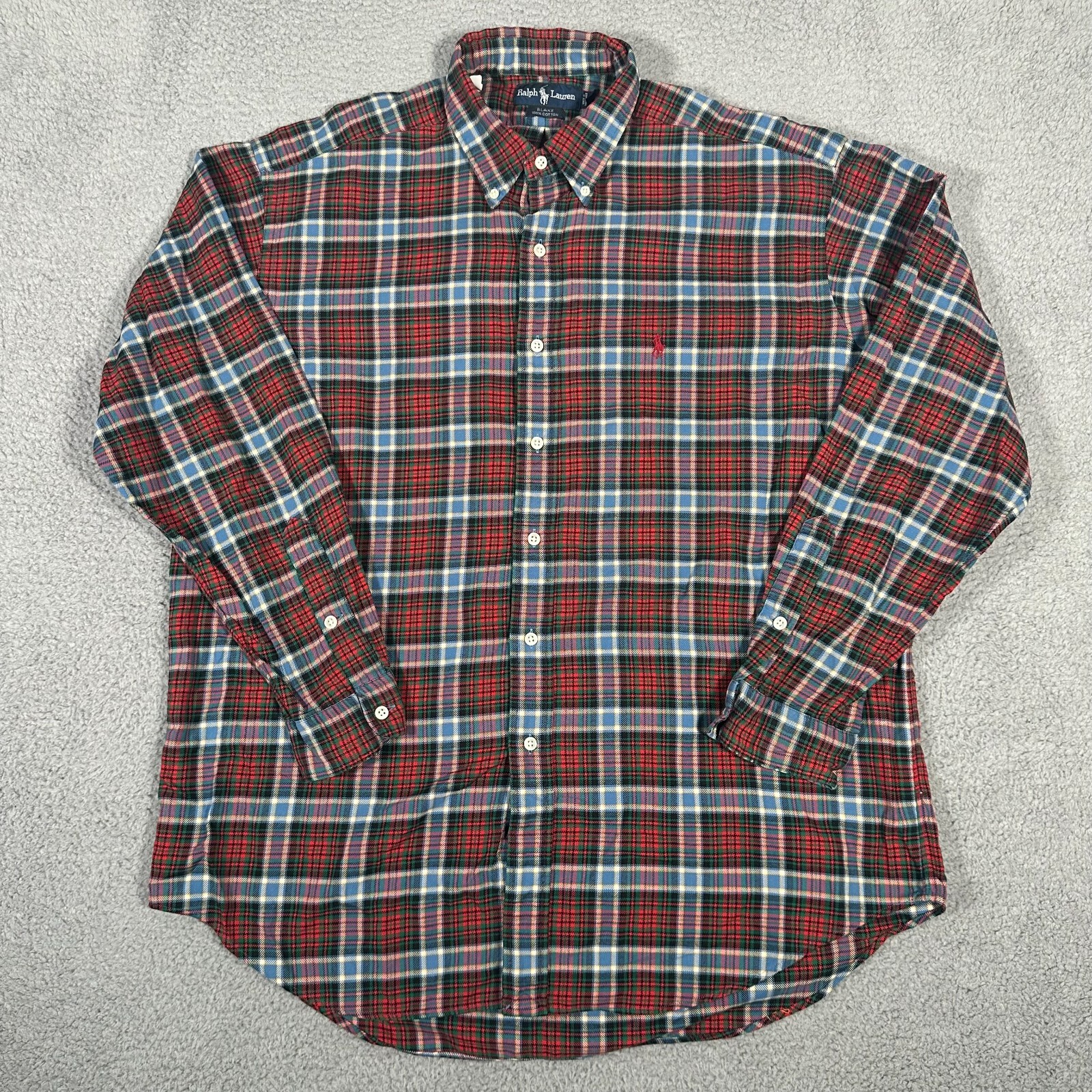 Polo Ralph Lauren Shirt Mens Large Red Plaid Blake Flannel Lightweight Oversized