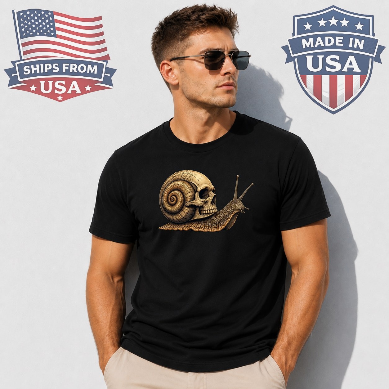 Snail With Skull Shell Graphic T-Shirt