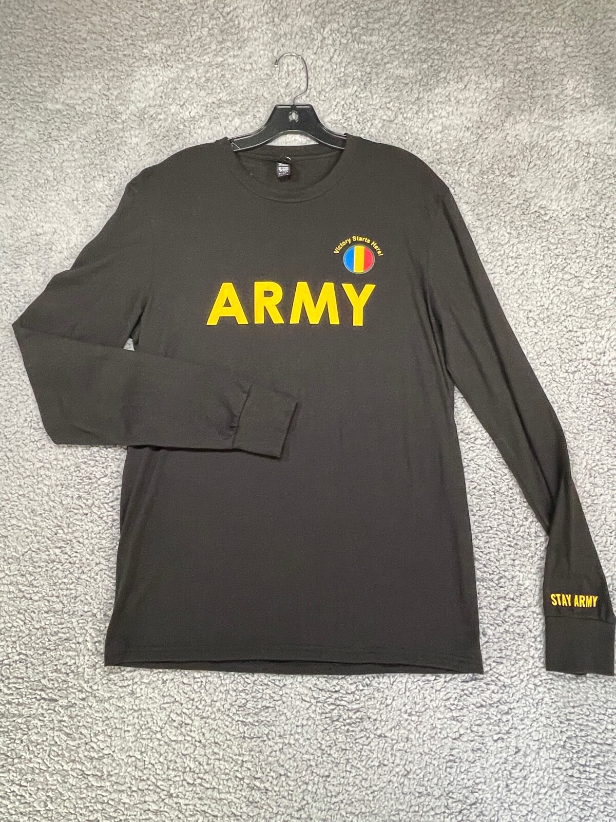 District Perfect Tri Black Crew Neck T Shirt STAY ARMY VICTORY Graphic Size M