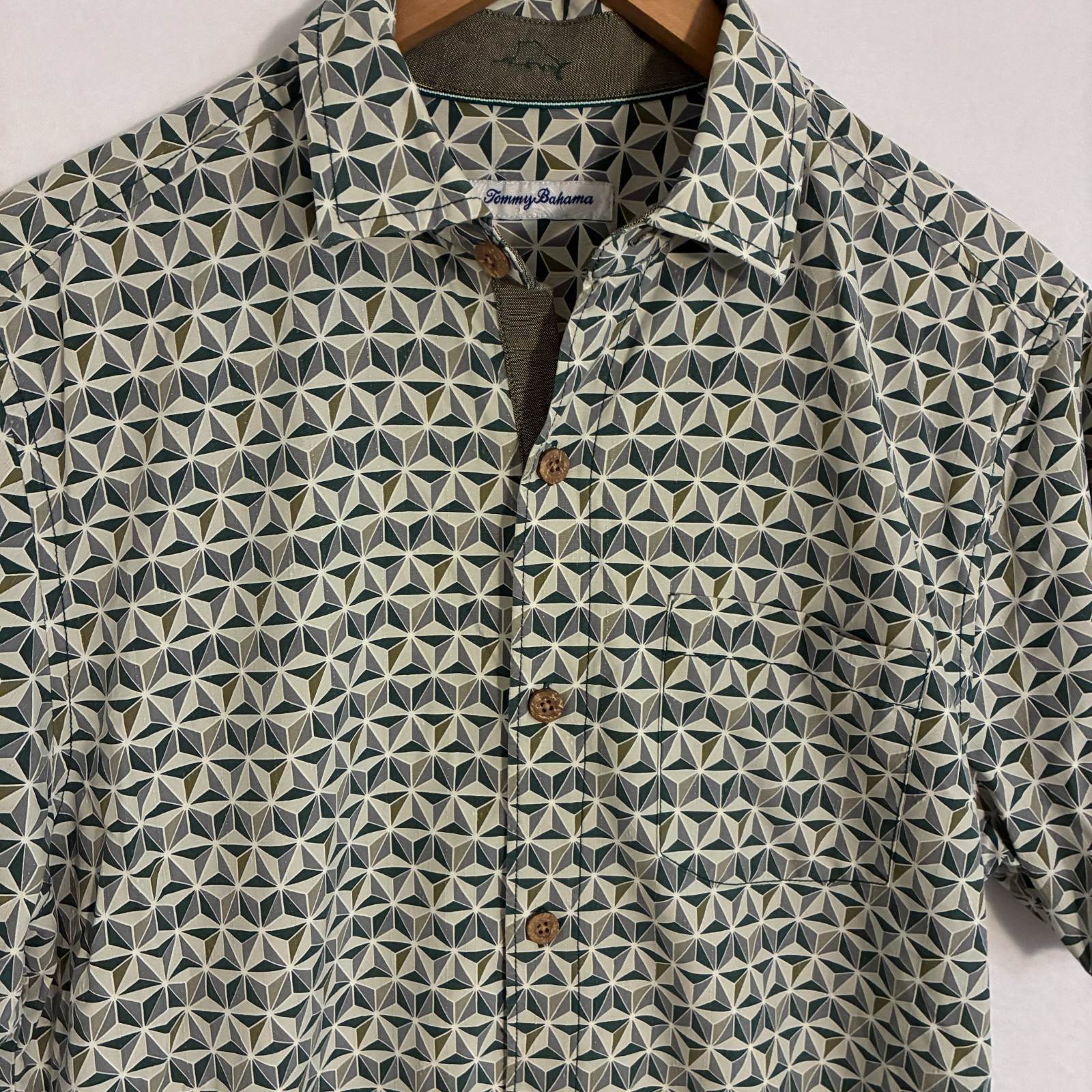 Tommy Bahama Island Zone Silk Blend Shirt Mens S Geometric Travel Resort Camp