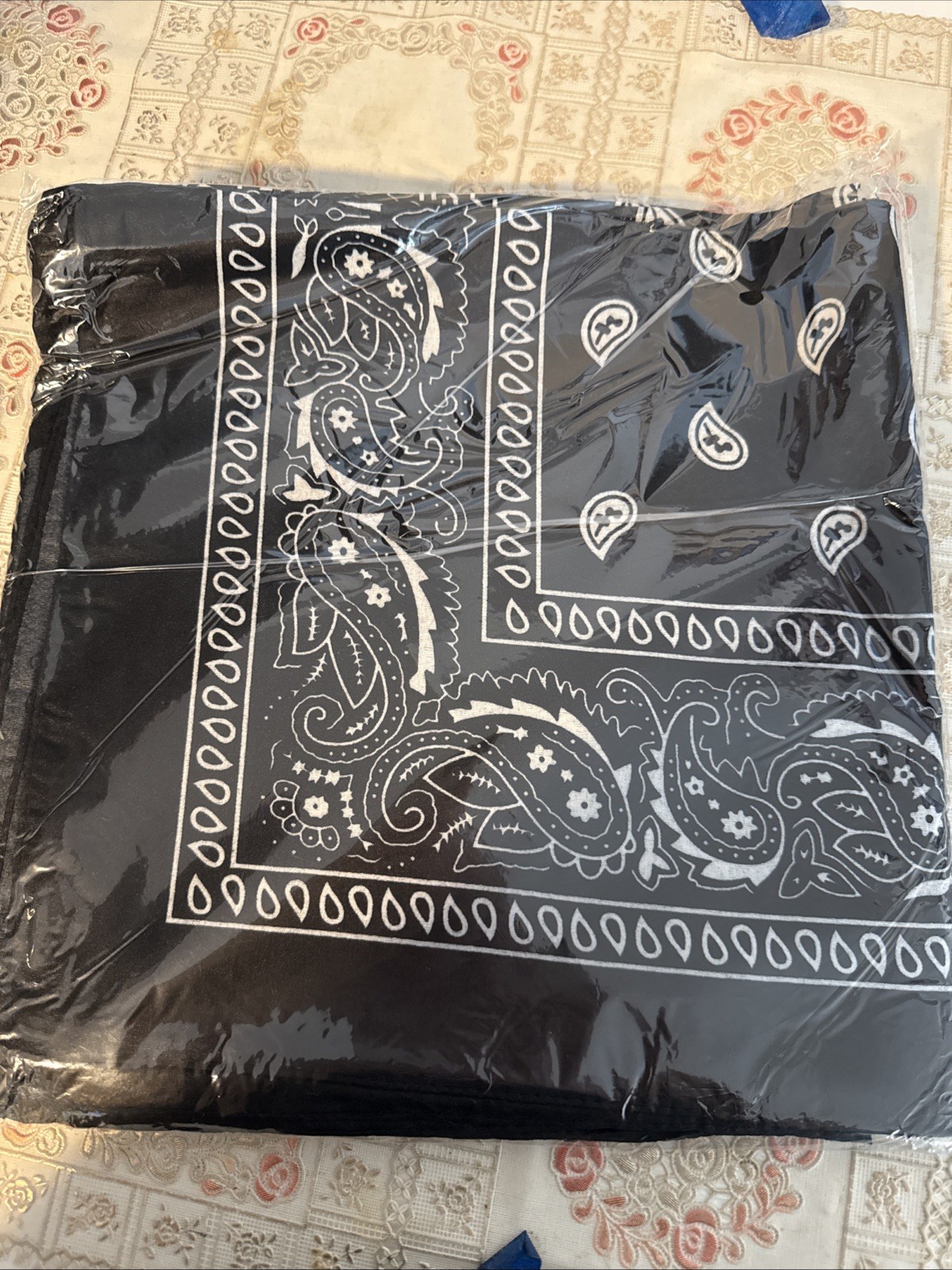 12 Pack (one dozen) Multi-Purpose Black Paisley Cowboy Bandana 22×22 In.