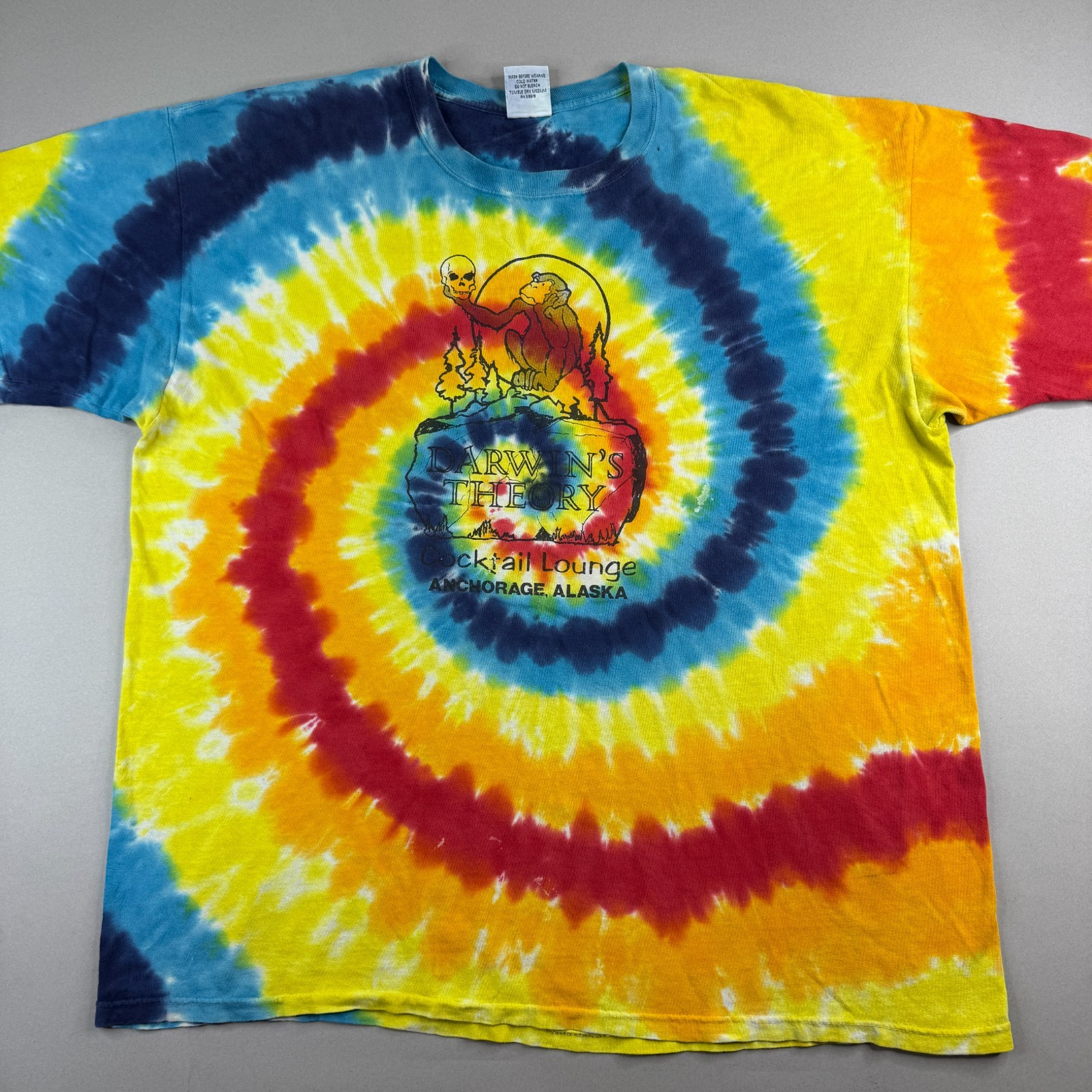 Vintage Anvil T Shirt Mens XL Tie Dye Rainbow Spiral 90s Darwin’s Theory Alaska