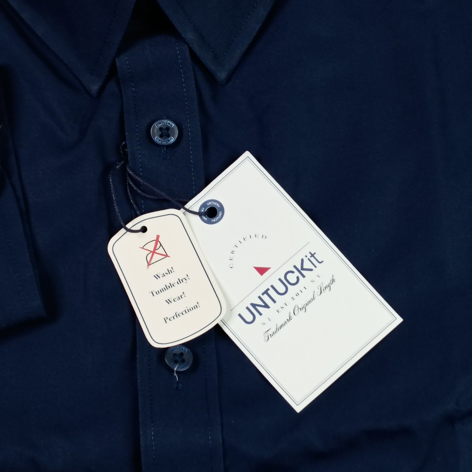 UNTUCKit Castello Navy Blue Button Up Cotton Shirt Men’s NWT Size XXL Slim Fit
