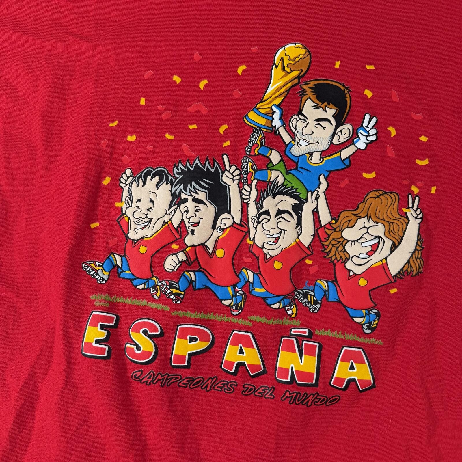 2010 FIFA World Champions Espana Spain Caricature Red Shirt