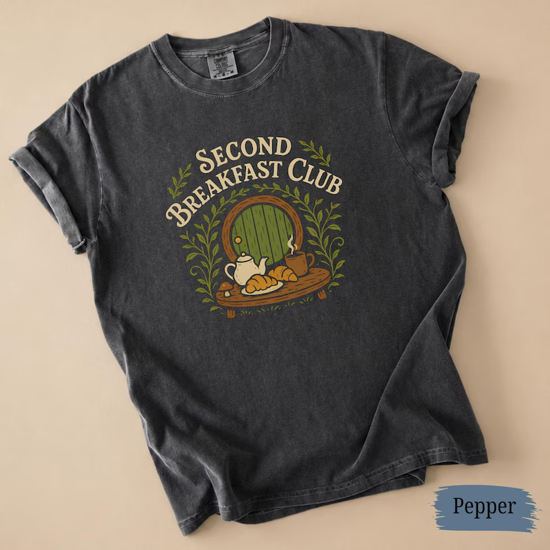 Second Breakfast Club T-Shirt Hobbit Hole Lord Of The Rings Fantasy Tee
