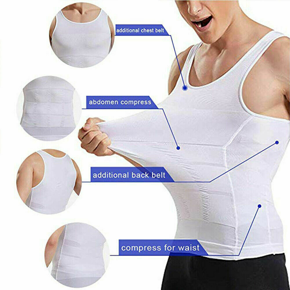 Men Slimming Body Shaper Vest Chest Compression Moobs T-Shirt Tank Top Workout