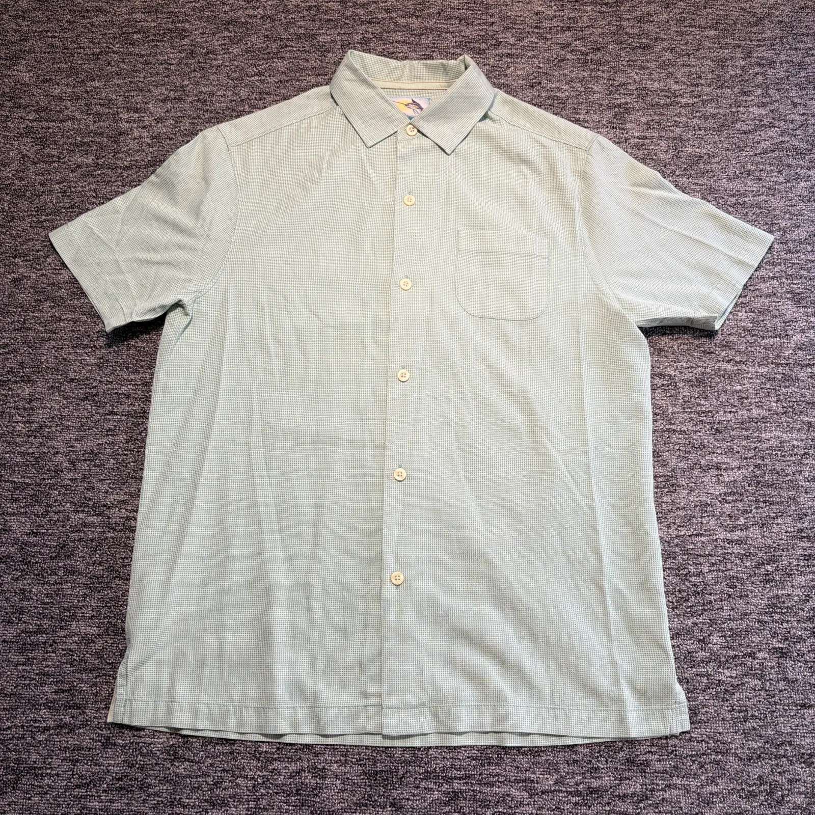 Tommy Bahama Silk Shirt Mens Small Green Check Island Modern Fit Relaxed Button