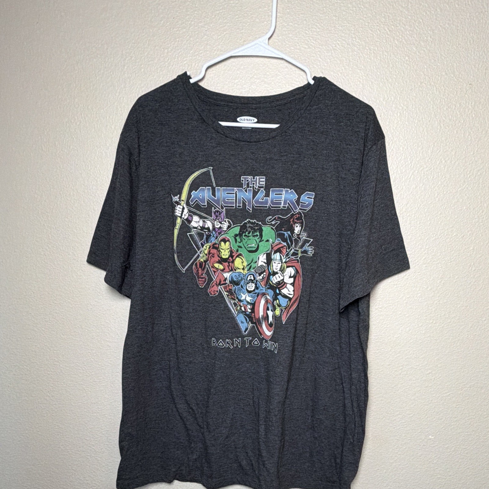 Old Navy Men’s Gray The Avengers Graphic Crew Neck Knit T-Shirt Short Sleeve XXL