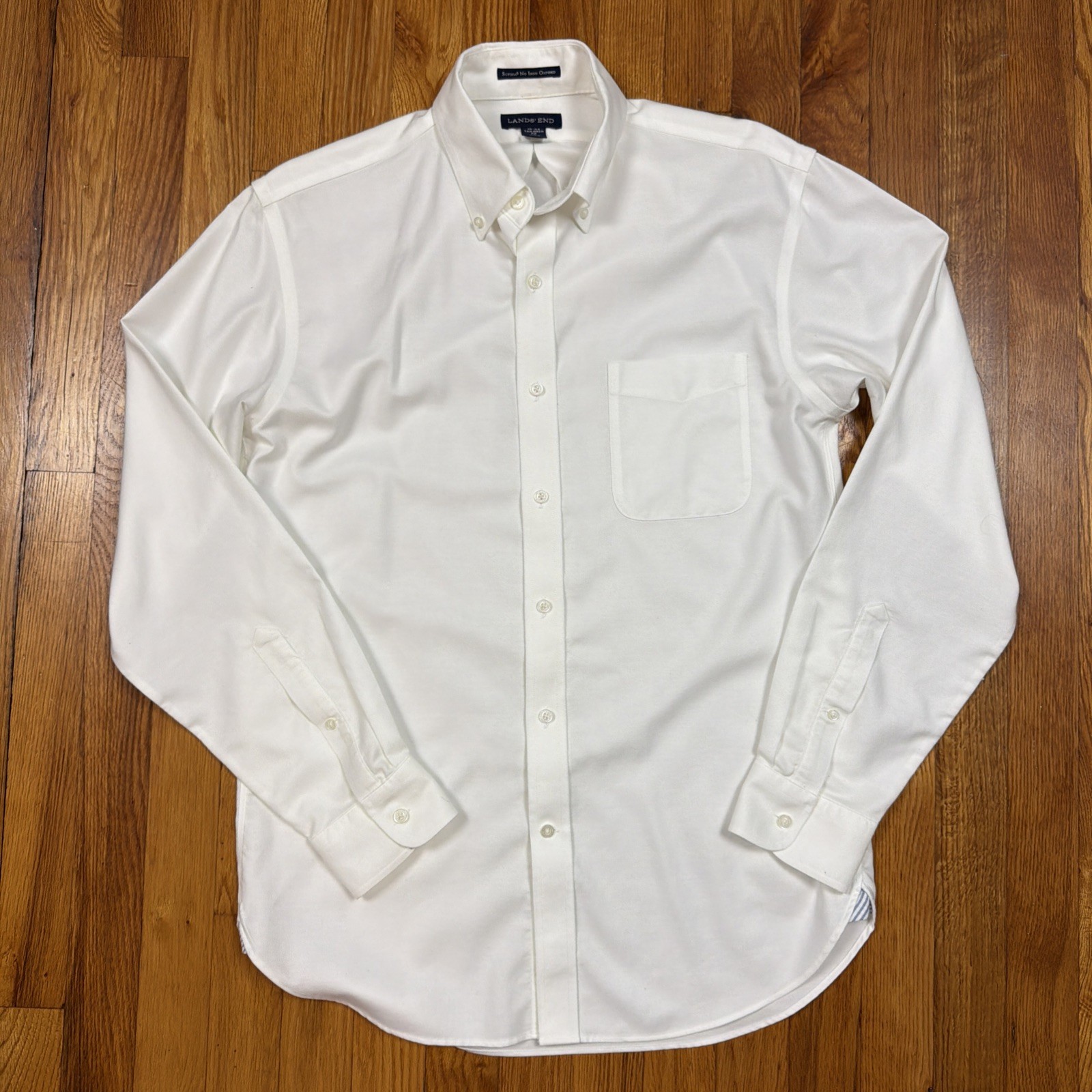 Lands End Shirt Mens 15 34 Tailored Fit White Supima No Iron Oxford Cotton